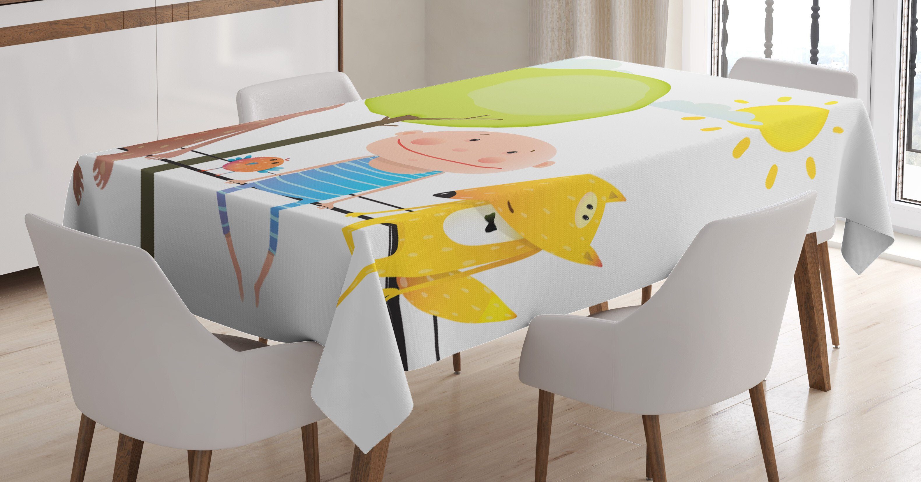 Abakuhaus Tischdecke Farbfest Waschbar Klare Außen auf geeignet Gekritzel Fox Kind den Farben, Bereich sitzt Bär Für Draht