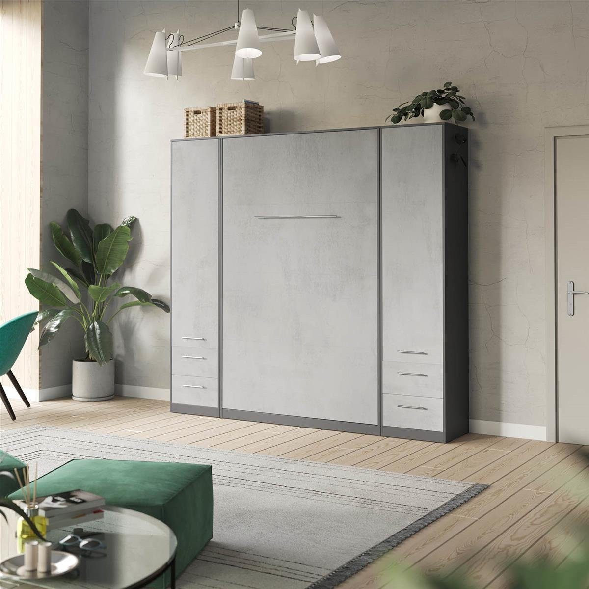 Schubladen SMARTBett Drehtürenschrank - 50cm SMARTBett Anthrazit/Beton Kleiderschrank 2