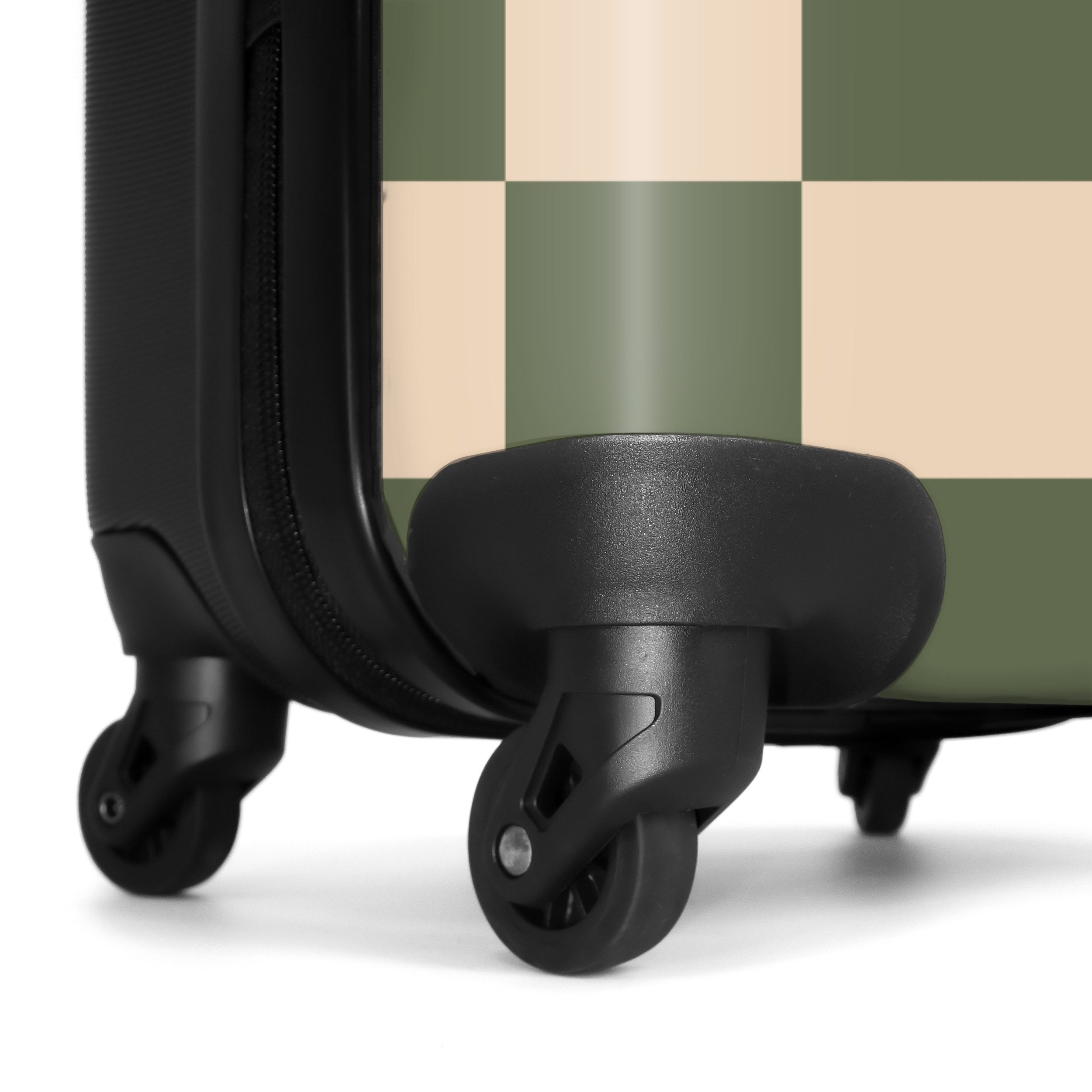 NoBoringSuitcases.com© Hartschalen-Trolley Grün mit beigem Schachbrettmuster 55x35x20cm, 4 Rollen, Reisekoffer mit 4 Rollen, Carry on luggage, Männer