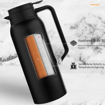 Dekorative Isolierflasche Isolierkanne, 1.5L, Schraubdeckel, 12h heiß, 24h kalt, Kaffeekanne Edelstahl Thermoskanne mit großer Kapazität