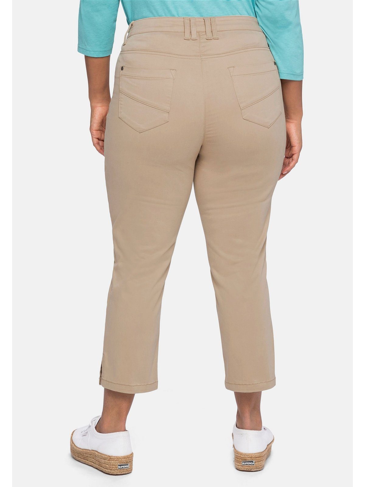 Sheego elastischer Große mit camelfarben 7/8-Hose Saum, in am Größen Schlitz Twill-Qualität