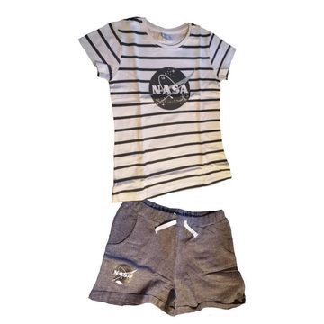 NASA Shirt & Hose Kurzes Mädchen-Bekleidungs-Set NASA Design, Schwarz-weiß gestreiftes (Set, 2-tlg)