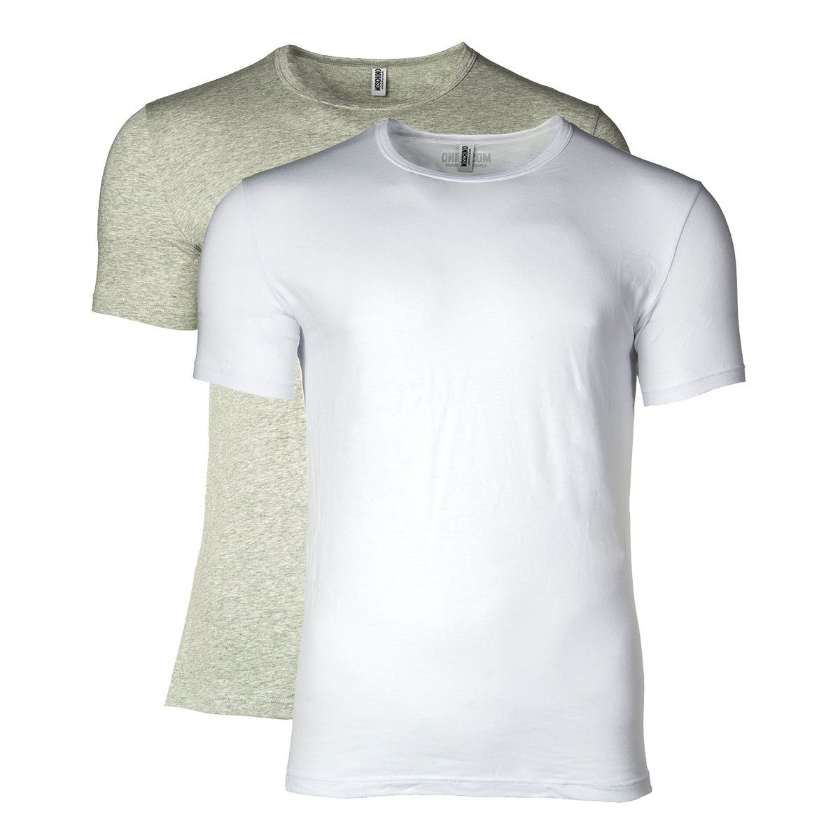 Moschino T-Shirt Herren T-Shirt 2er Pack - Crew Neck, Rundhals Weiß/Grau