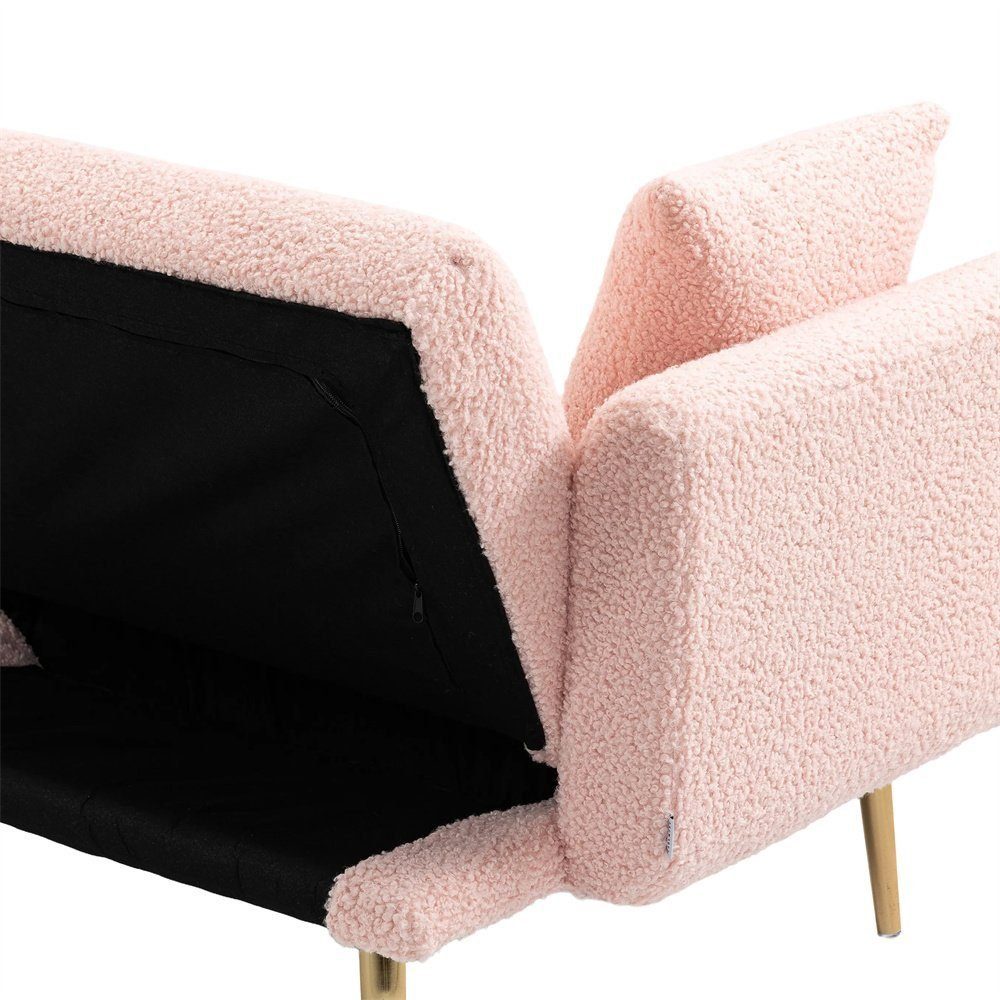 Samt-Lounge-Sofa,umwandelbares DOTMALL Klappbett Schlafsofa Rosa mit Metallfüßen