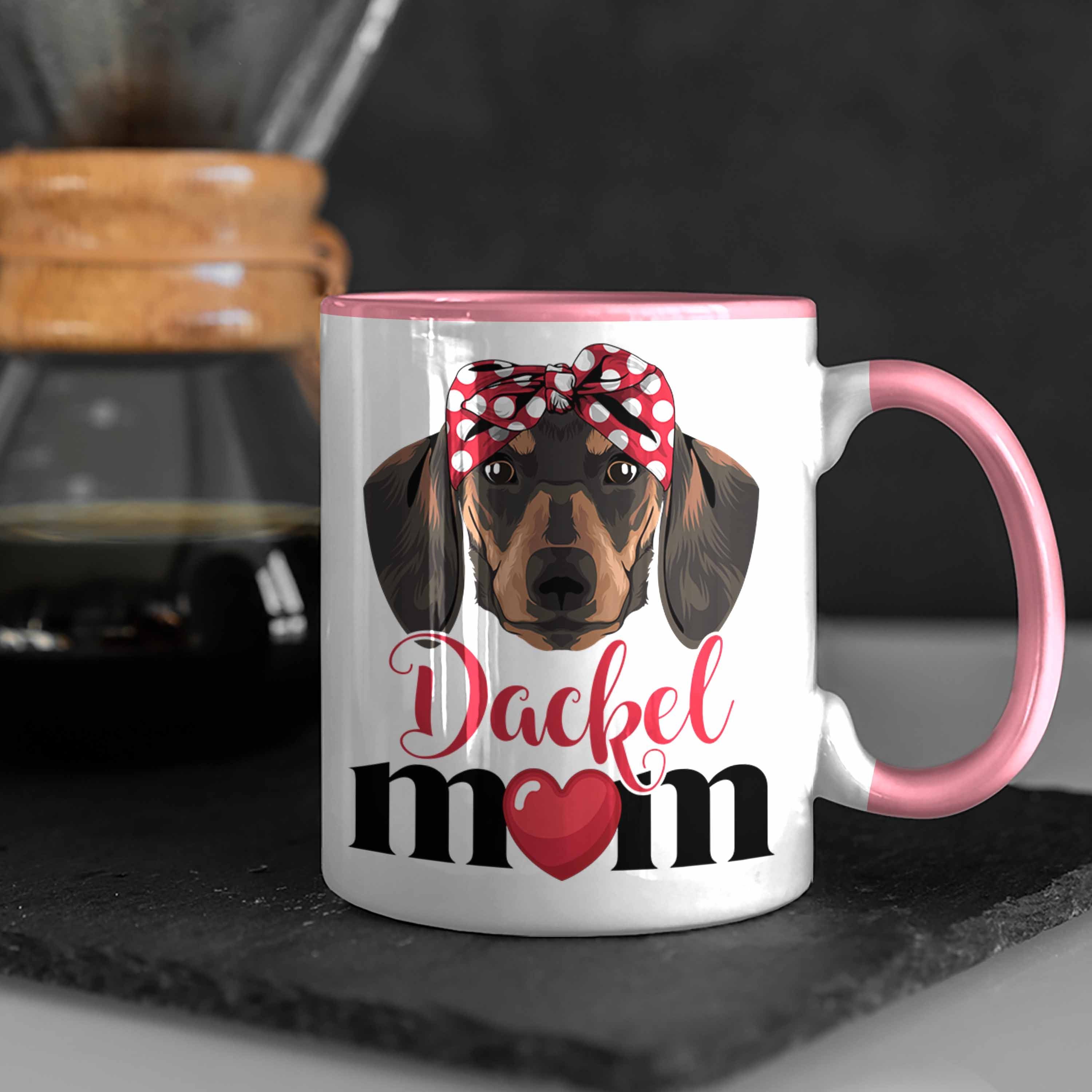 Tasse Dackel Geschen Mom Frauchen Dackel-Besiterin für Rosa Geschenk Tasse Trendation Grafik