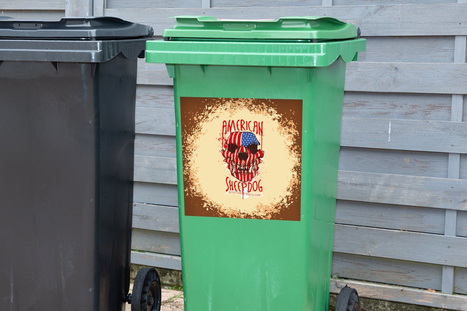 Hund Amerika Mülltonne, Wandsticker Jahrgang St), Abfalbehälter - MuchoWow Mülleimer-aufkleber, - (1 Sticker, Container,