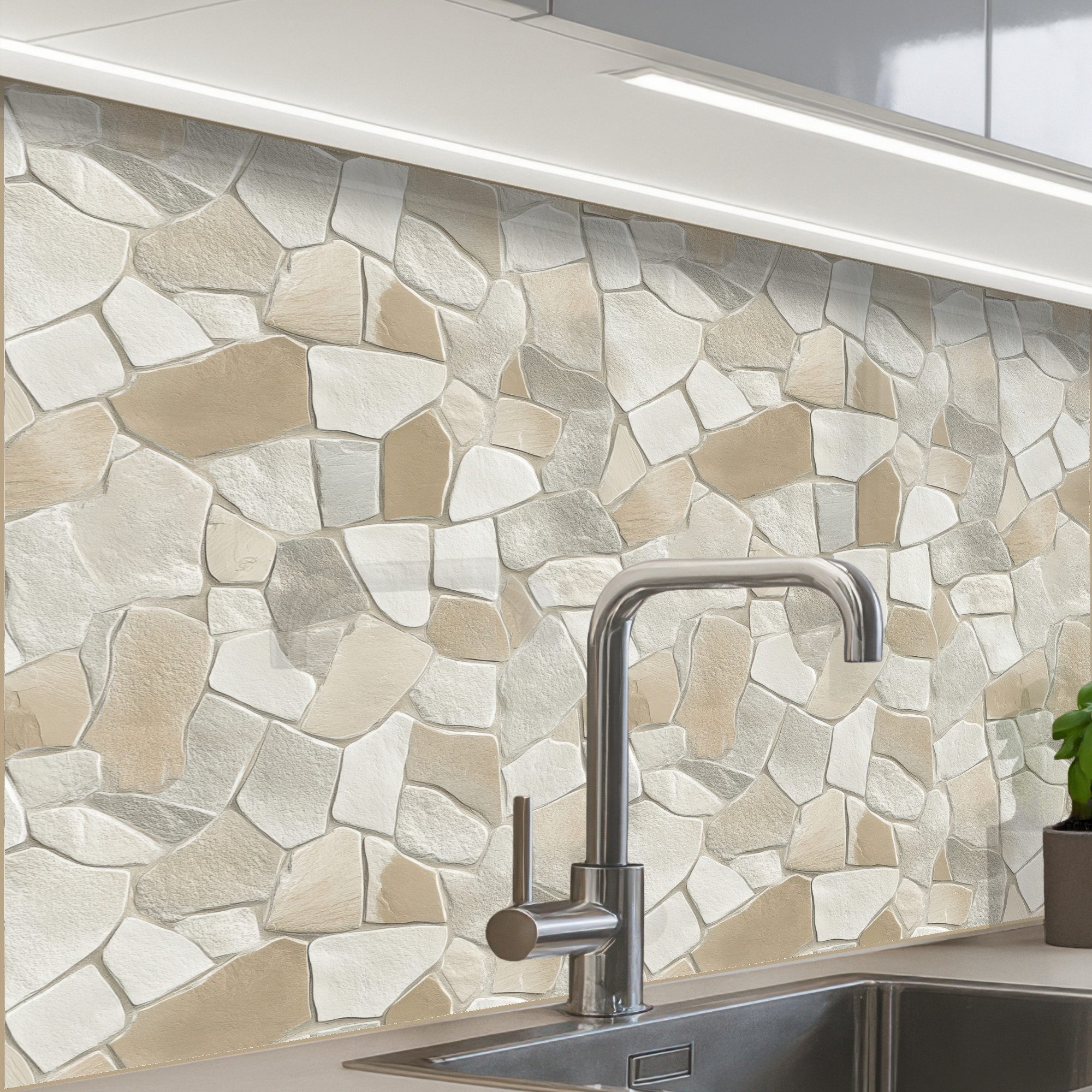KitchenYeah Küchenrückwand Muster selbstklebend (keine Folie) Mosaik - Steine - Beige, (1-tlg), Spritzschutz, Küche, Rückwand, Küchenwand, Küchenfront, 30x20 cm