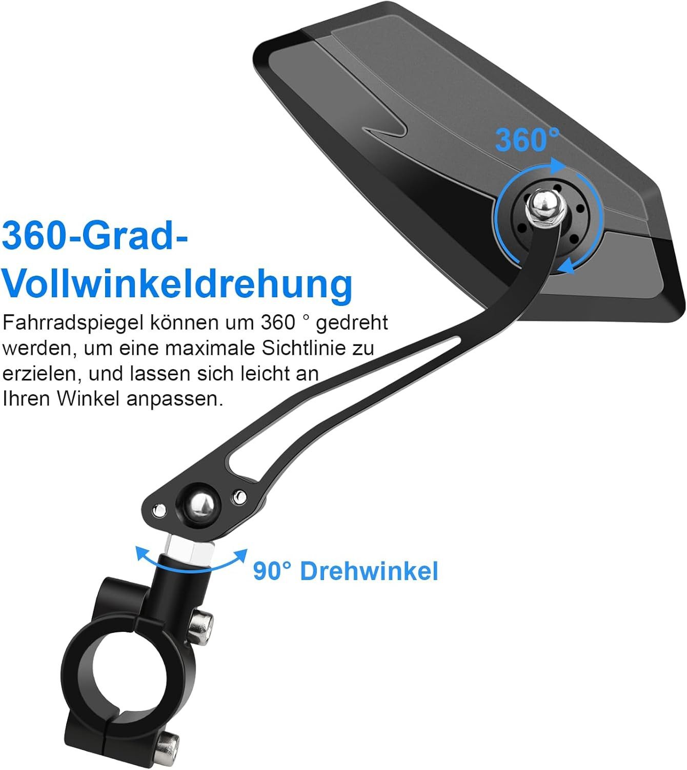 Futicare Fahrradspiegel 2er Set HD Weitwinkel Glas, 360° verstellbar, stabil & vibrationsfrei, Fahrrad Rückspiegel für E-Bike,MTB,Citybike& E-Scooter Lenker 22–25 mm