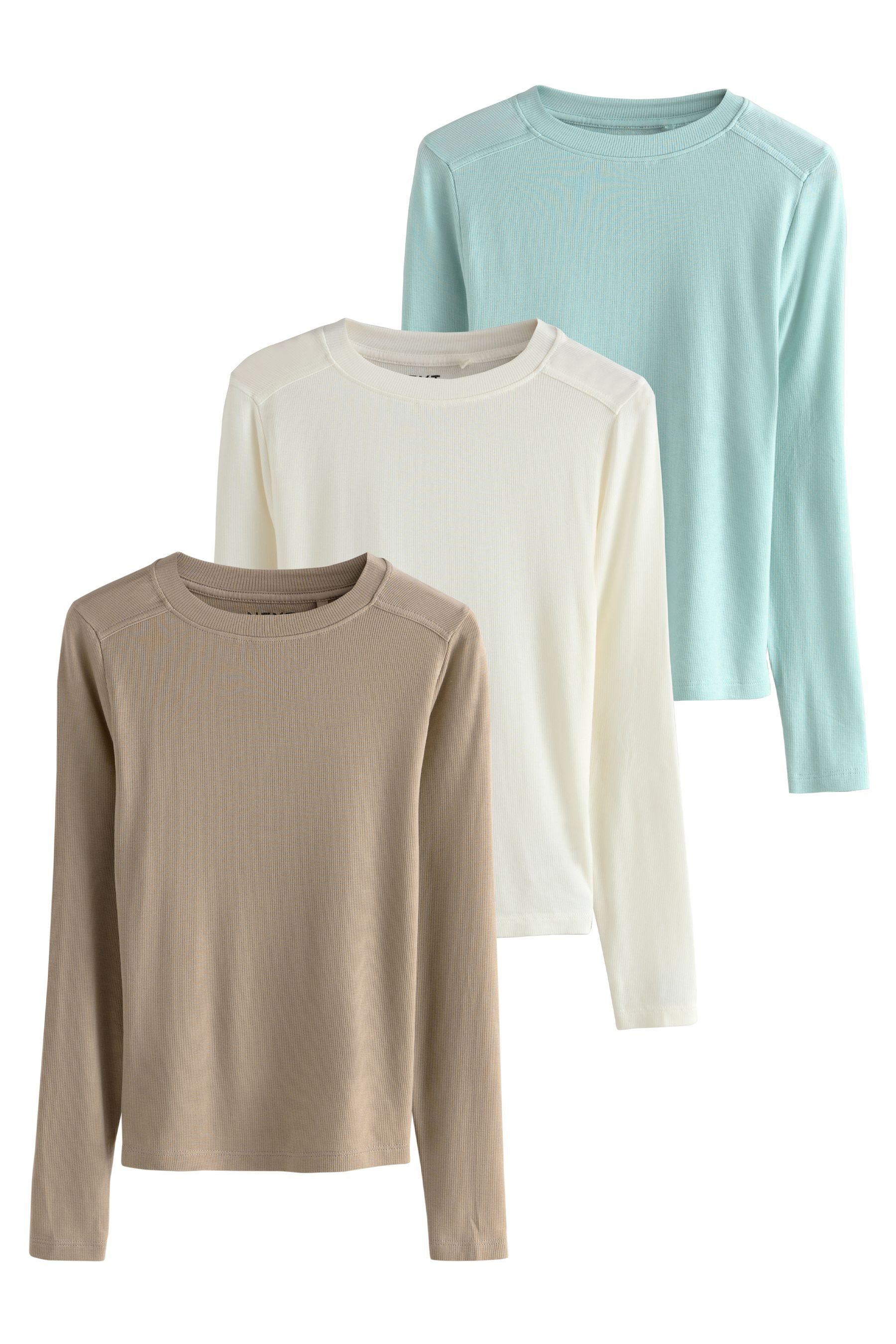 Next Langarmshirt 3er-Pack Langarm-Rundhalsoberteile mit Lyocell (3-tlg)