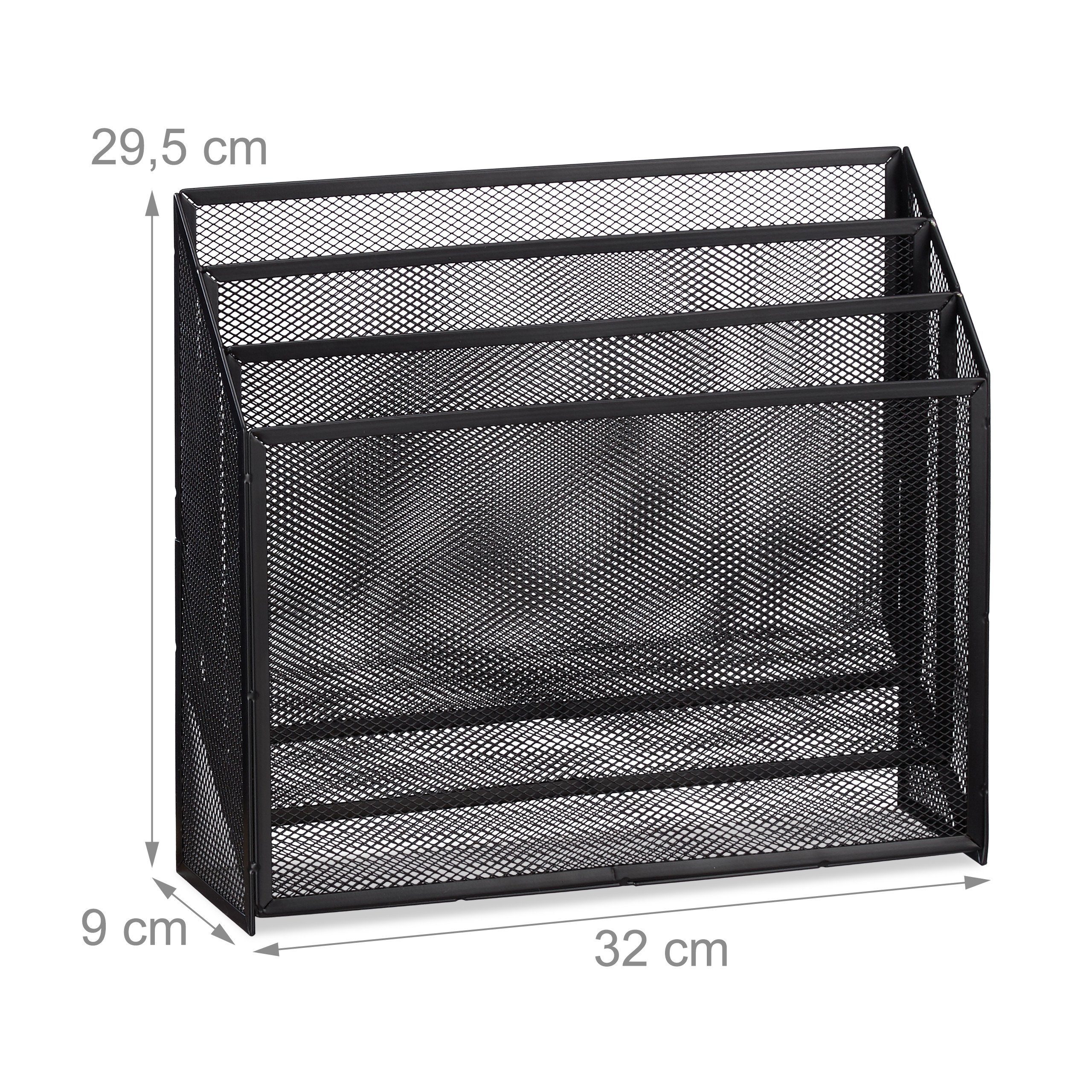 relaxdays Briefablage Dokumentenhalter mit 3 Ablagen (1-St), schwarz – Bild 4 von 5