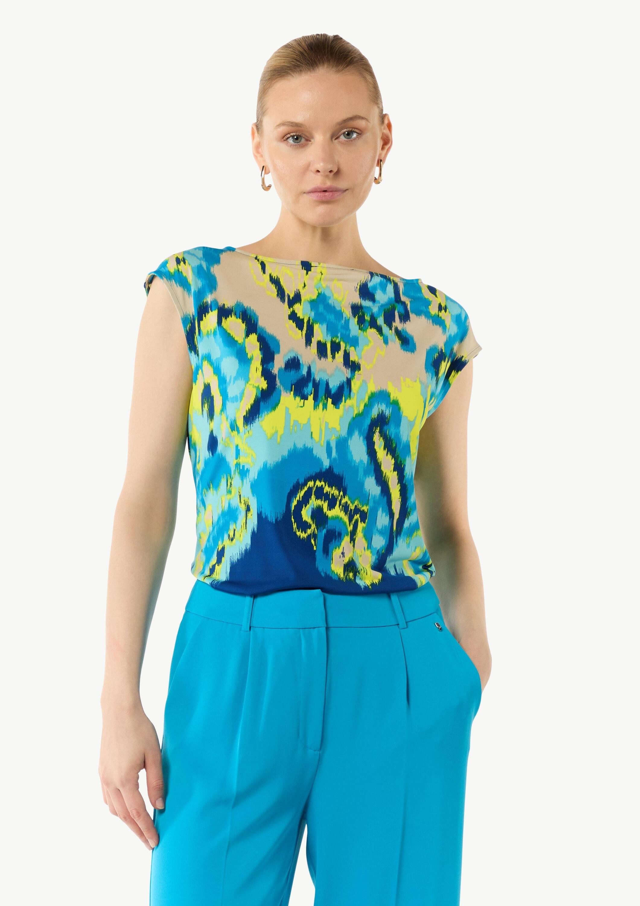 comma Kurzarmshirt T-Shirt Fließendes Jersey-Shirt mit All-over-Print