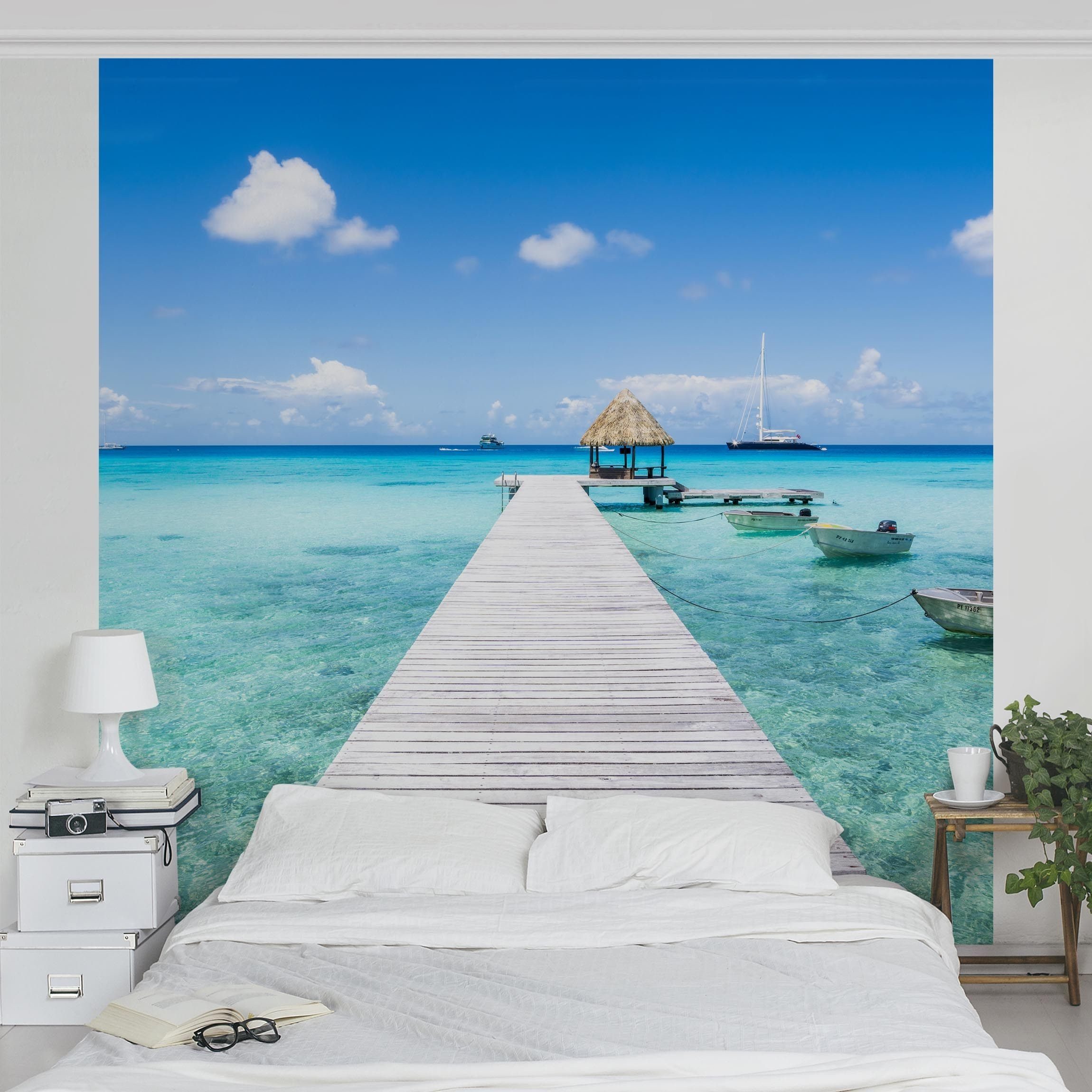 Bilderdepot24 Fototapete Strand & Meer Tropen Natur Landschaft Maritim Meerblick Karibik, Glatt, Matt, (Vliestapete inkl. Kleister oder selbstklebend), Wohnzimmer Schlafzimmer Küche Flur Motivtapete Vliestapete Wandtapete