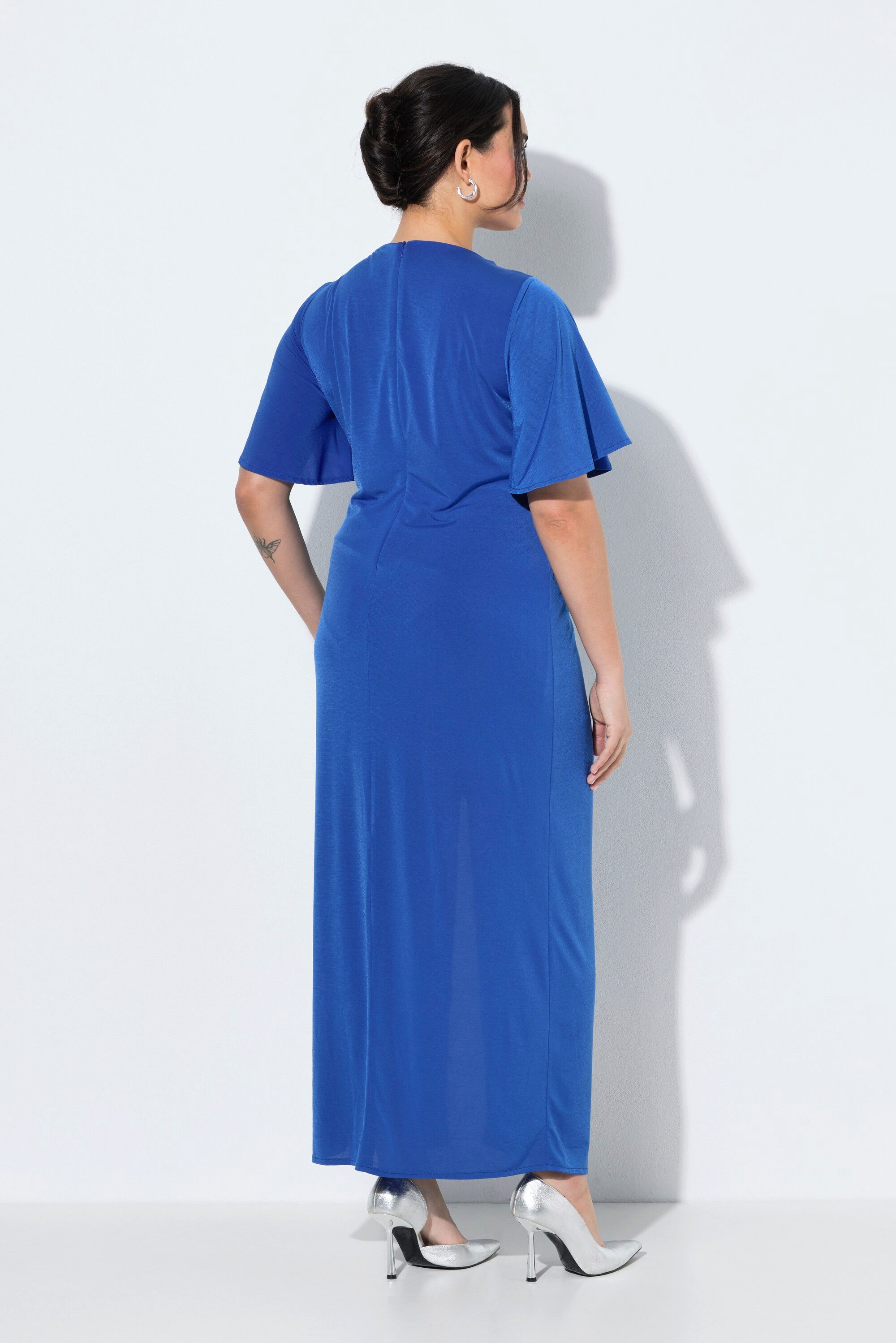 Ulla Popken Cocktailkleid Maxikleid drapiert Applikation V-Ausschnitt