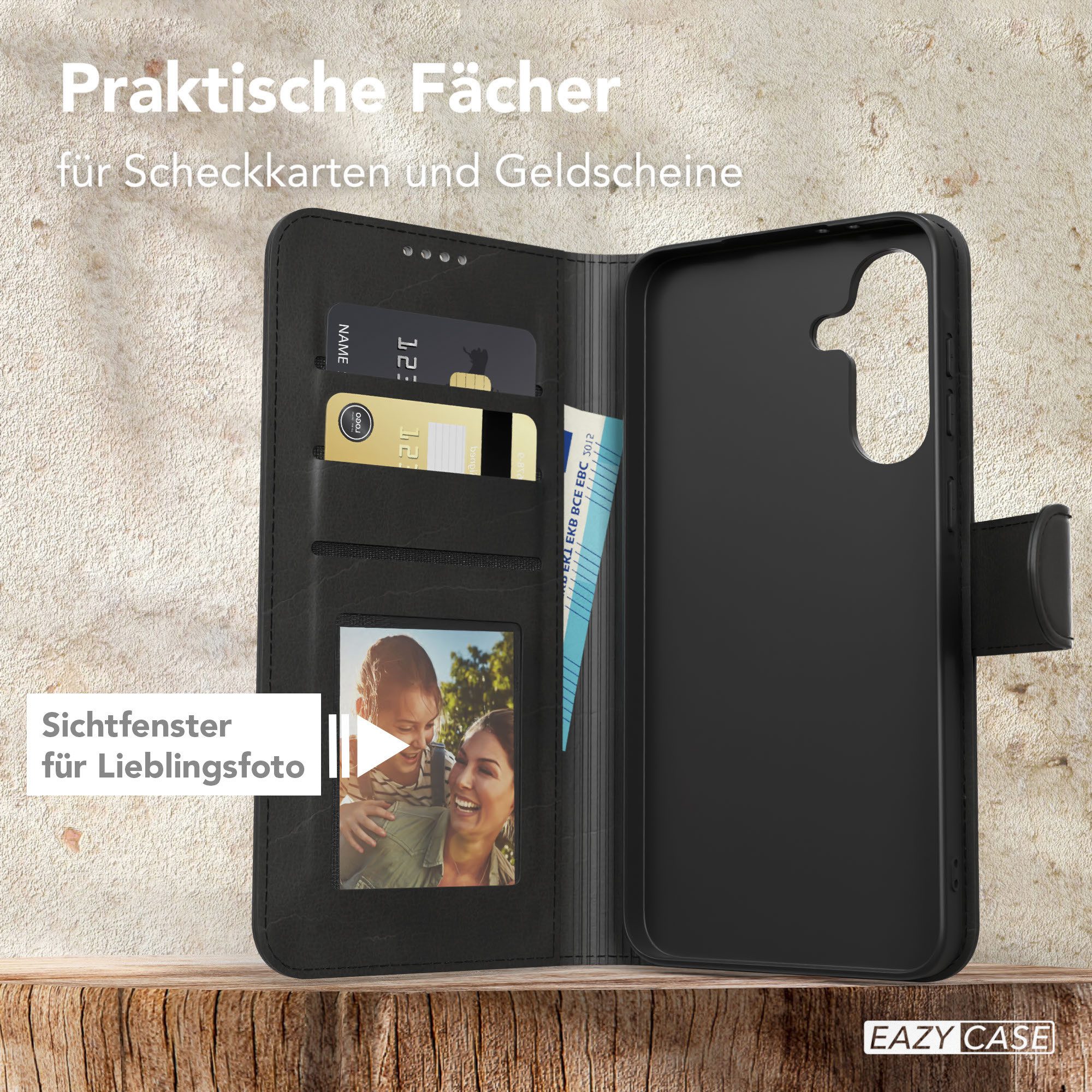EAZY CASE Handyhülle Business Handytasche Samsung Galaxy A56 5G 6,7 Zoll, Schutzhülle mit Standfunktion zum Aufklappen aufstellbar Etui Schwarz – Bild 3 von 5