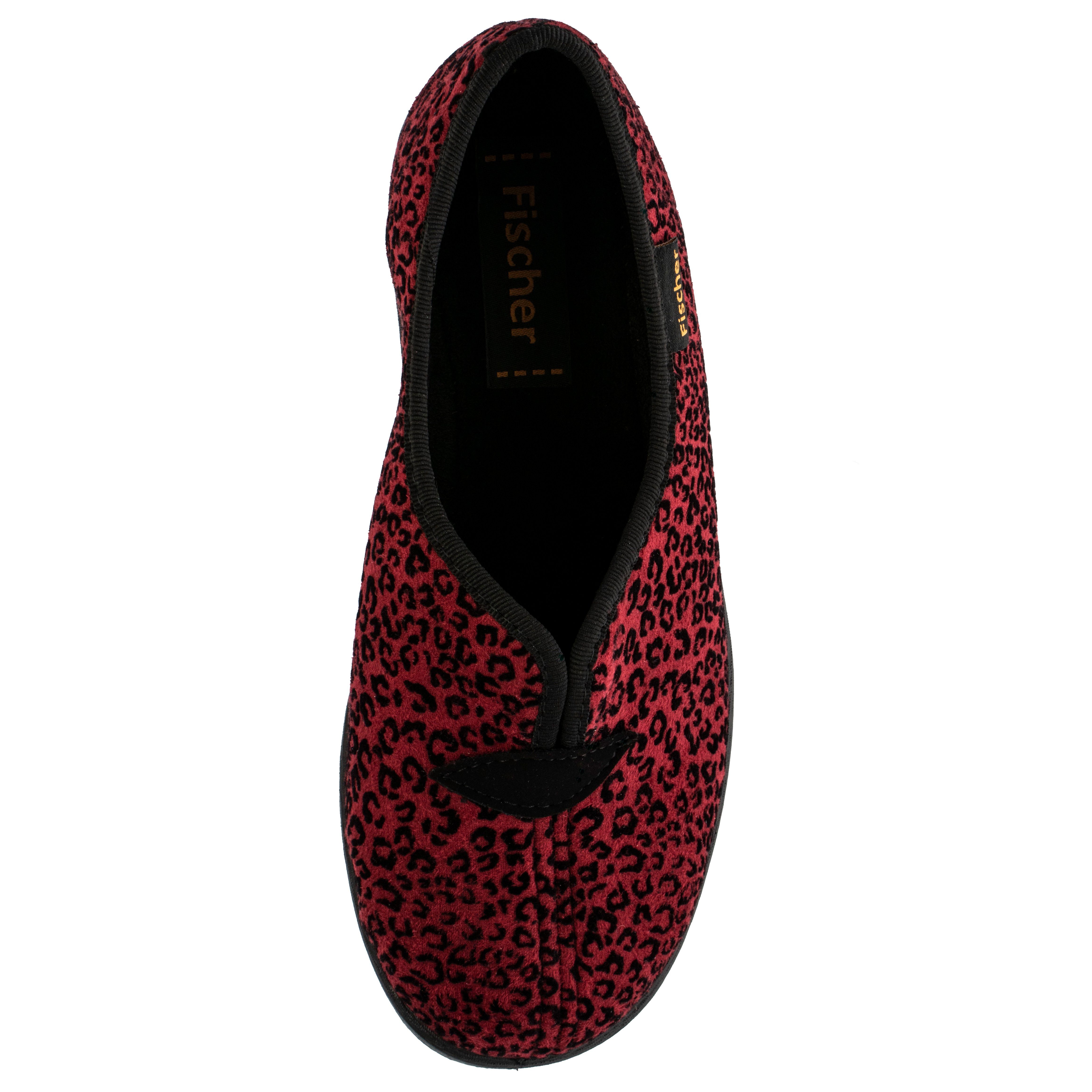 Fischer-Markenschuh Dora Hausschuh Leoprint, Weite H, Frotteefutter, Zum Schlupfen