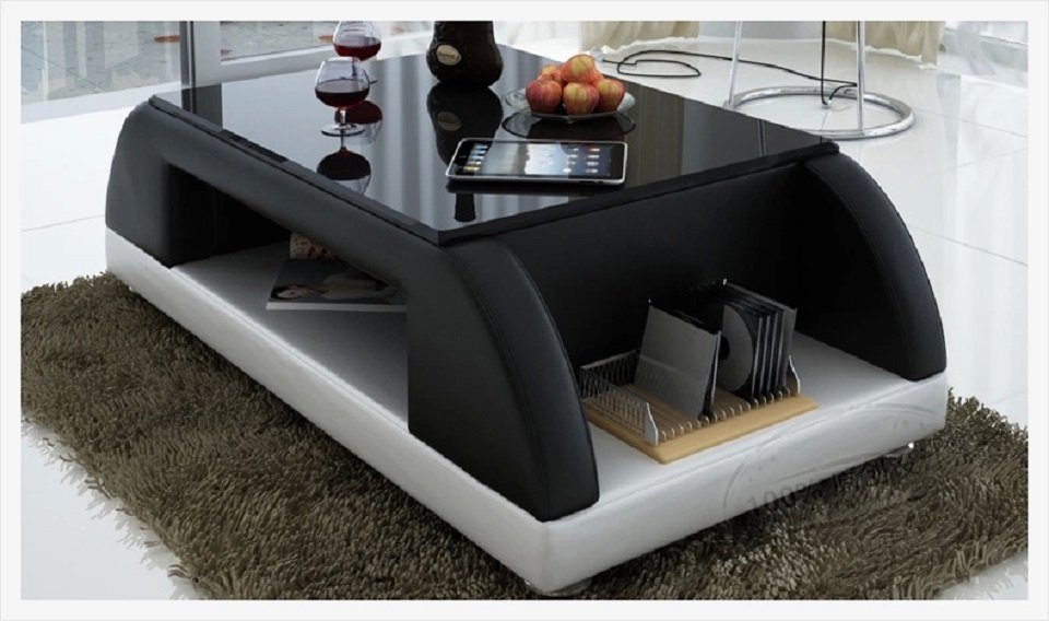 Beistell Couchtisch Couch Modern Wohnzimmer Tische JVmoebel Glas Leder Tisch Polster