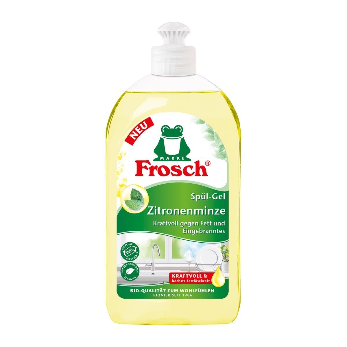 FROSCH Frosch Spül-Gel Zitronenminze 500ml - Kraftvoll gegen Fett (1er Pack) Geschirrspülmittel