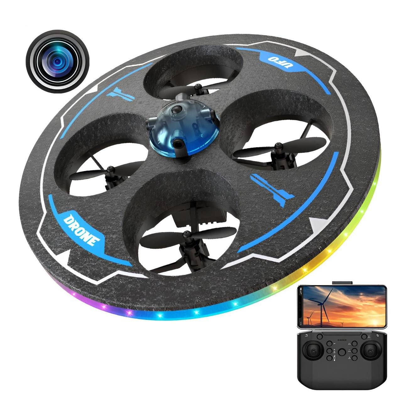 Goldstern-Tech RC-Quadrocopter (RC Ufo Einsteiger Drohne, mit integrierte Kamera & LED-Beleuchtung), Hinderniserkennung, Höhenstabilisierung & 360° Flip-Funktion