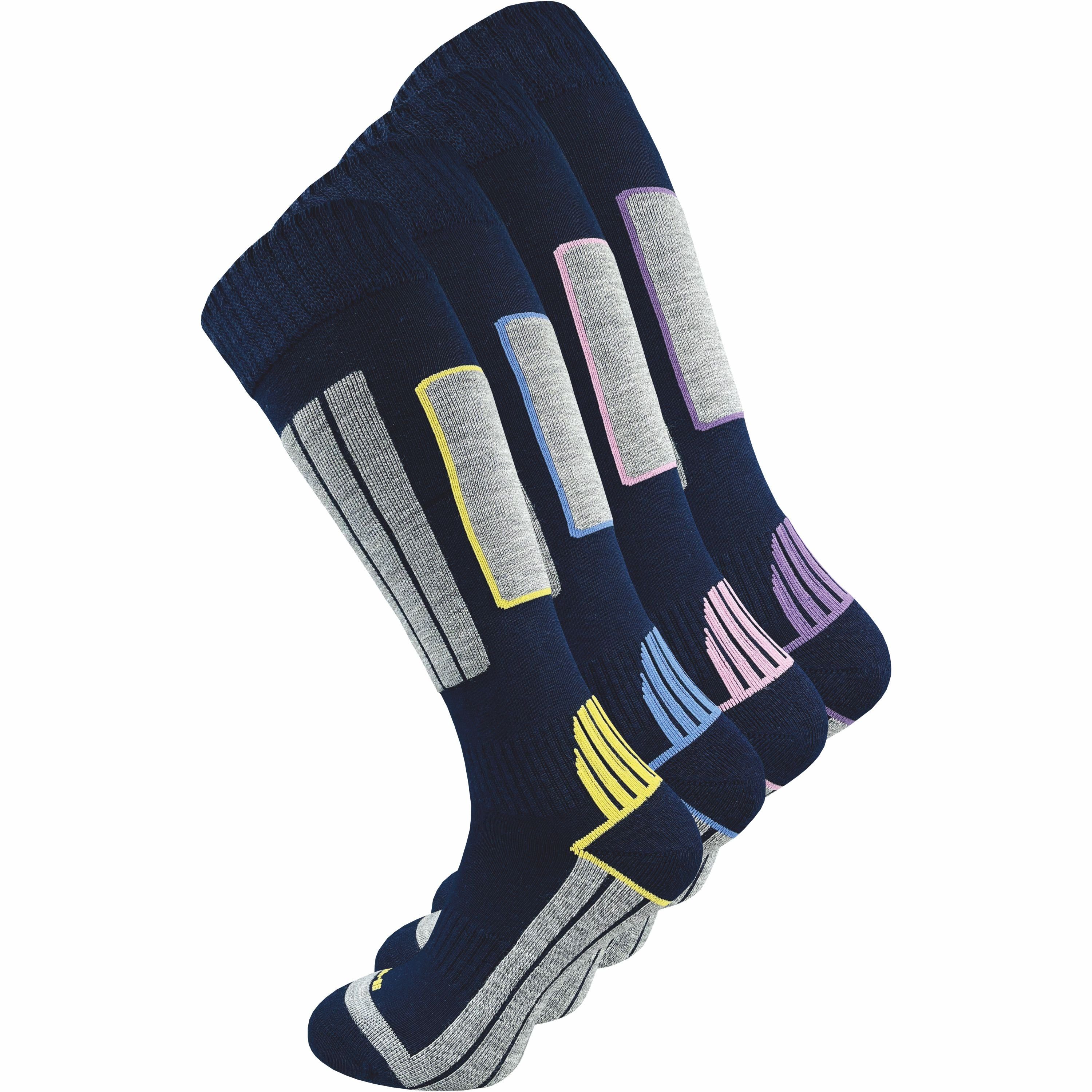 GAWILO Skisocken für Damen mit wärmender Wolle und spezieller Funktionspolsterung (4 Paar) Spezielle Konstruktion sorgt für Stabilität & hält Füße warm & trocken