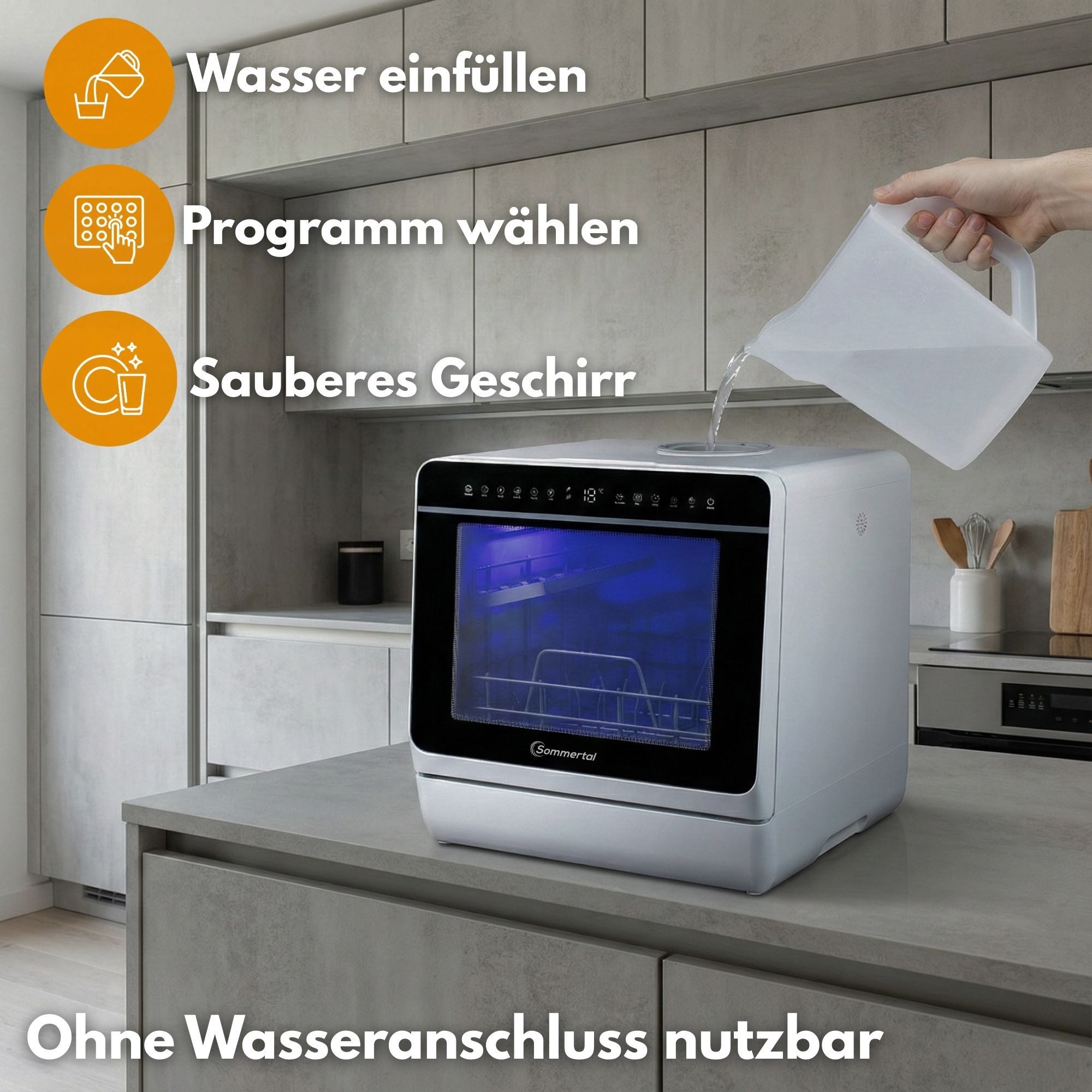 Sommertal Tischgeschirrspüler Sommertal Küchengeräte SP9, 7 Programme, Touch-Bedienung, leise 58 dB, freistehend nutzbar