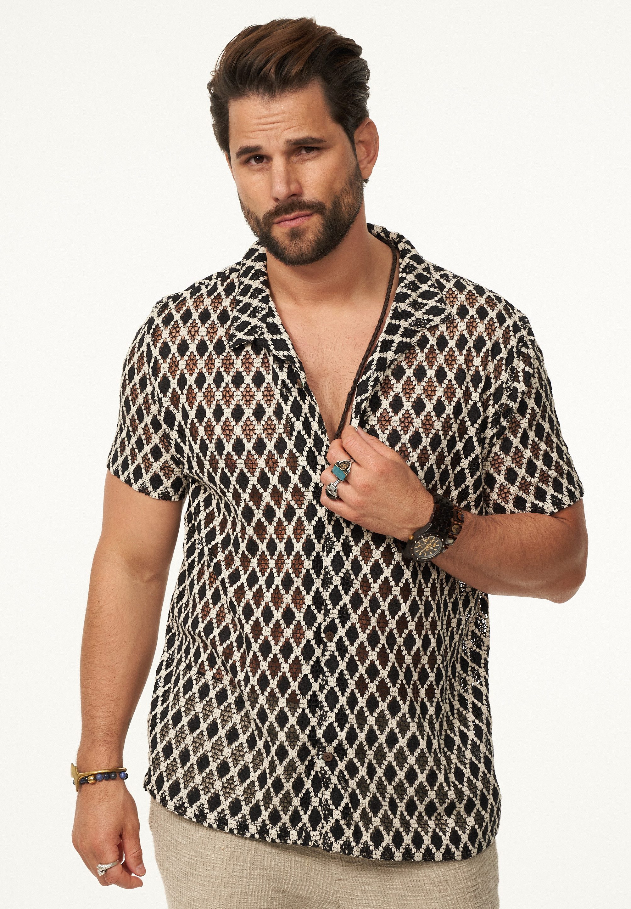 SOULSTAR Kurzarmhemd im Vintage Summer-Look Herren Kurzarm Strick Polo-Hemd T-Shirt