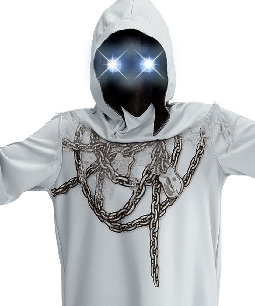 Karneval-Klamotten Kostüm Geister Gespenst Kinder mit leuchtenden Augen, Halloween Kapuzenumhang grau mit Maske mit leuchtenden Augen