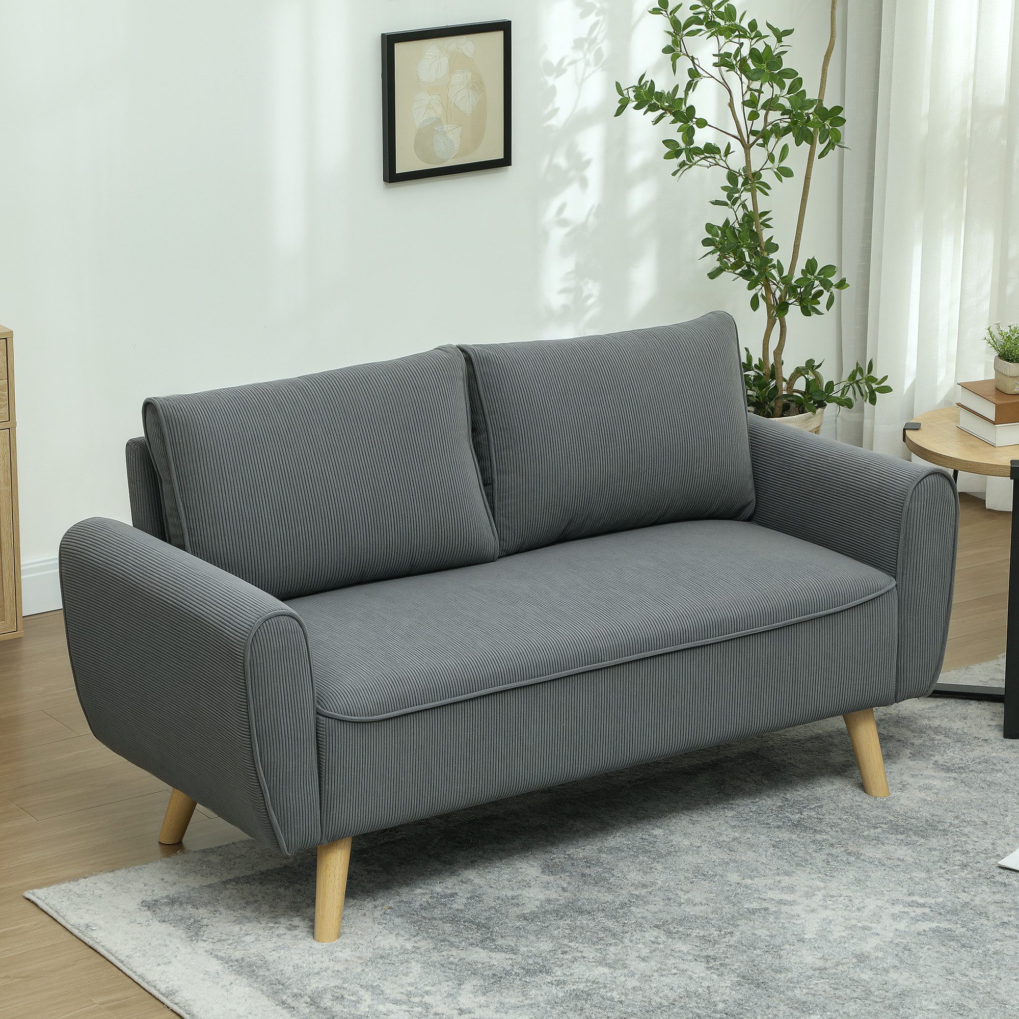 HOMCOM 2-Sitzer Polstersofa mit 54cm extra tiefen Sitzen,mit Holzrahmen 2er Couch, Doppelsofa 1 Teile, für Wohnzimmer Schlafzimmer Büro, 145 x 75 x 78 cm, Dunkelgrau