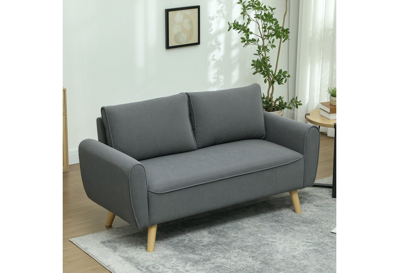 HOMCOM 2-Sitzer Polstersofa mit 54cm extra tiefen Sitzen,mit Holzrahmen 2er Couch, Doppelsofa 1 Teile, für Wohnzimmer Schlafzimmer Büro, 145 x 75 x 78 cm, Dunkelgrau