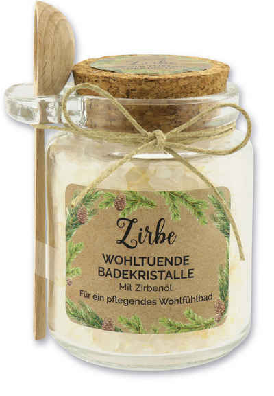 Gerlinde Hofer _ Florex GmbH Badezusatz Zirbe grob, 1-tlg., Badesalz mit Bio Schafmilch im Glas mit Holzlöffel 300 g