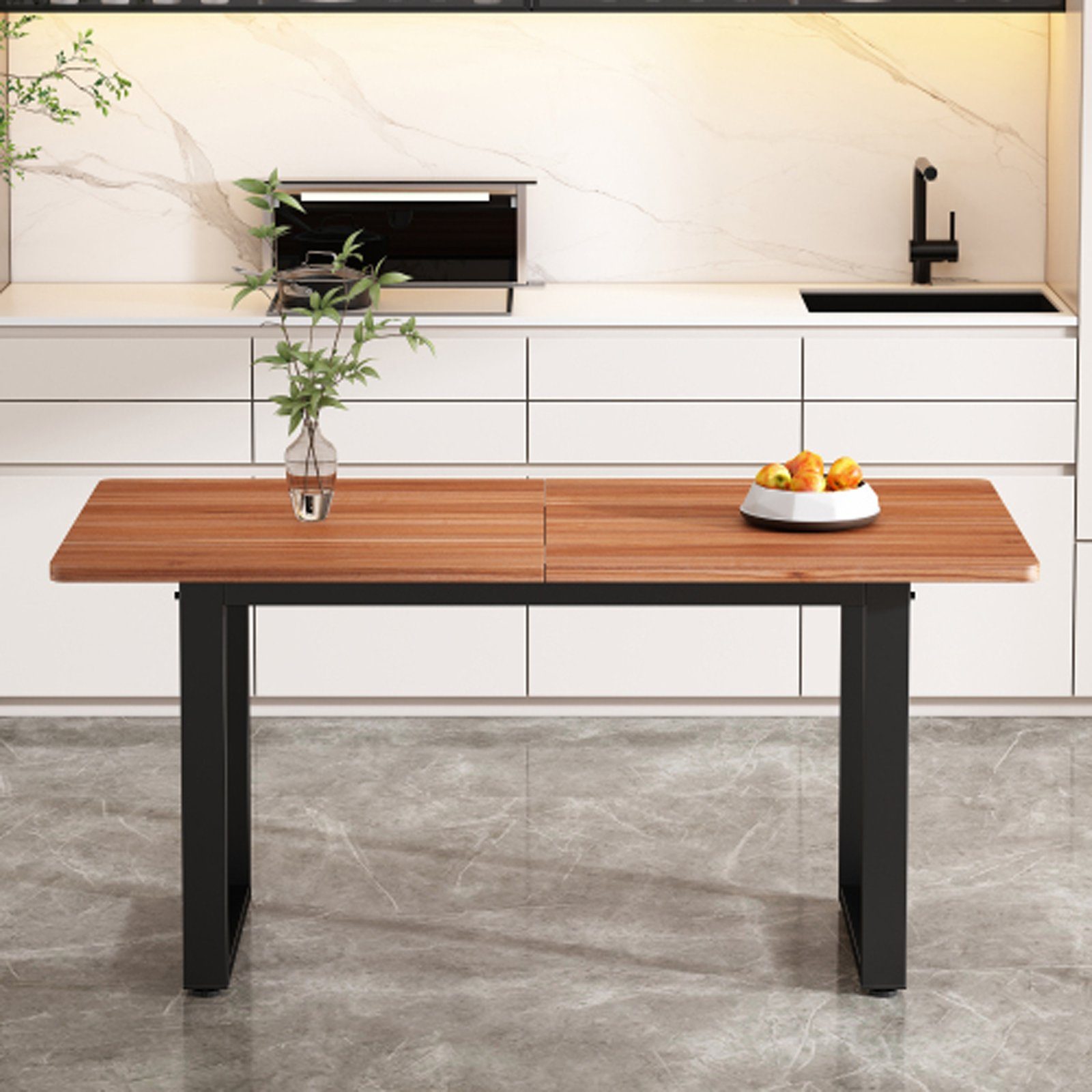 Stahl und Tisch Esstisch SEEZSSA Braun aus ausziehbarer holz, 140x70cm Holz Industriestil,esstisch Kaffee-Freizeittisch Küchenstuhl (Esszimmerestuhl), Hochwertigem