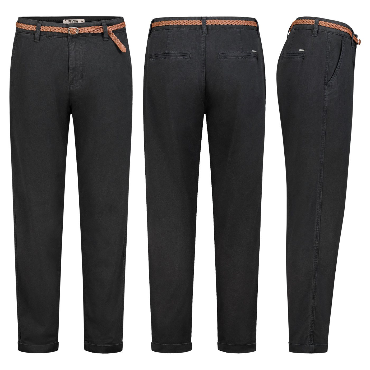 SUBLEVEL Chinos Damen Chino Hose Stoffhose inkl.Gürtel Businesshose Freizit günstig online kaufen