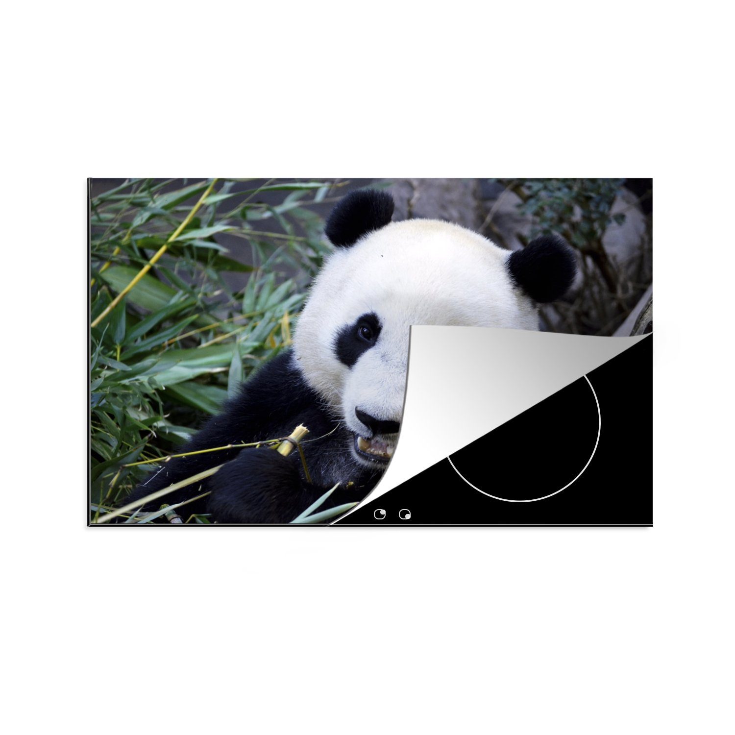 MuchoWow Herdblende-/Abdeckplatte Panda - Tier - Blätter, Vinyl, (1 tlg), 81x52 cm, Induktionskochfeld Schutz für die küche, Ceranfeldabdeckung | Herdabdeckplatten