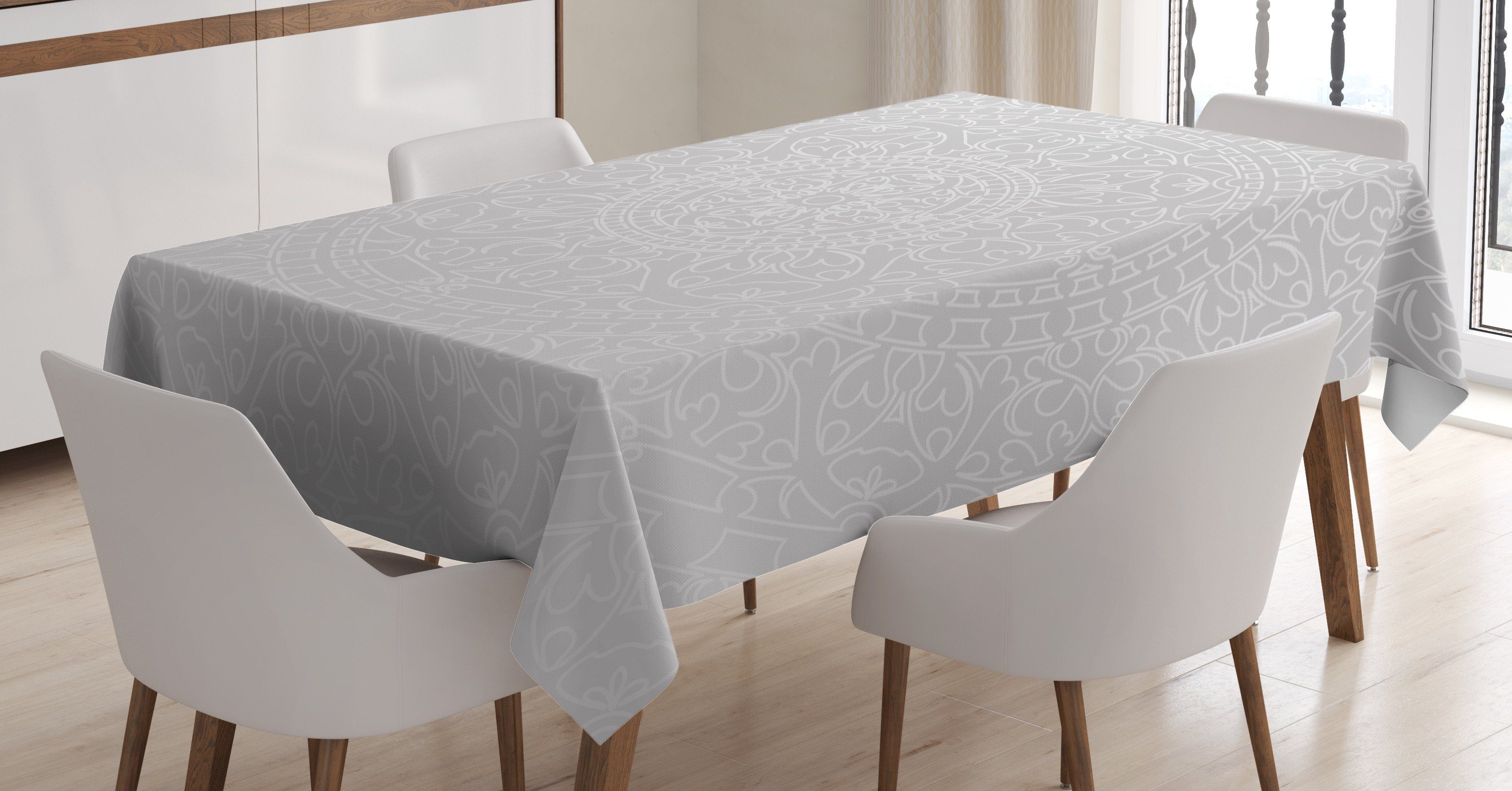 Abakuhaus Tischdecke Farbfest Waschbar Für den Außen Bereich geeignet Klare Farben, Grau und Weiß Orientalische Auslegung | Tischdecken
