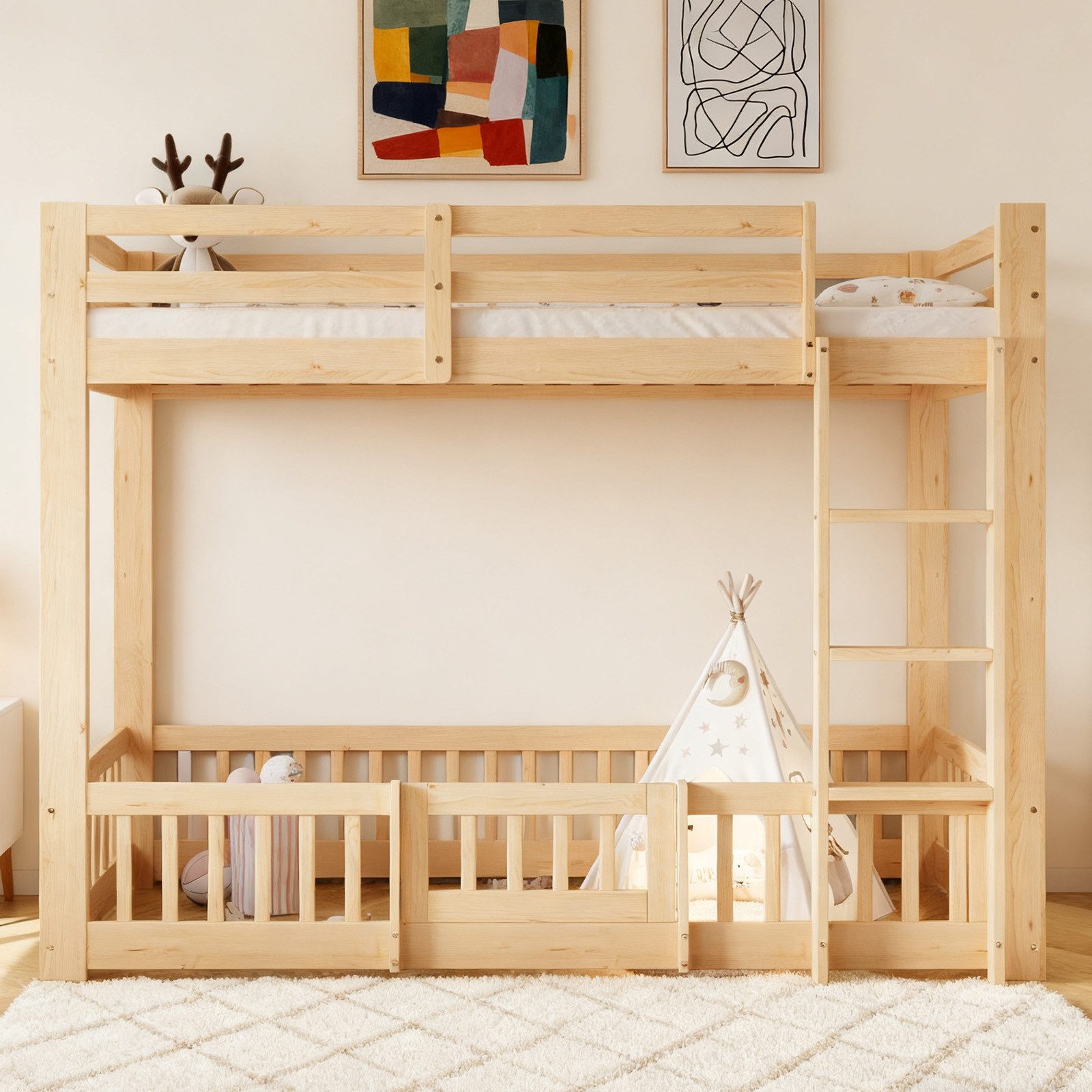 MODFU Etagenbett mit Treppe und Tür (Kinderbett sicherer Spielbereich, Kief günstig online kaufen