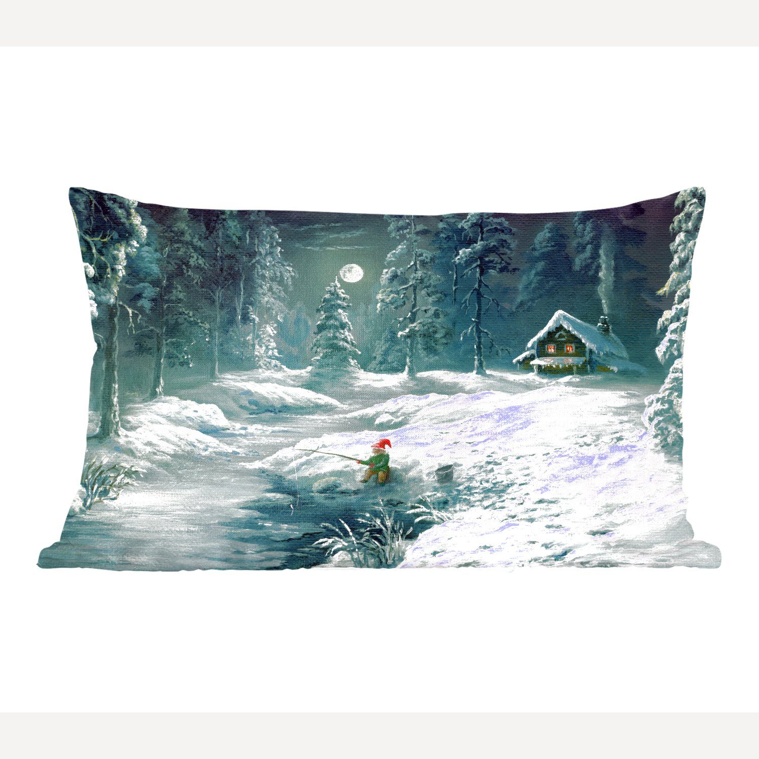 Schlafzimmer Zierkissen, einer Füllung, in Wohzimmer Gnoms MuchoWow eines Winterlandschaft, Dekoration, Dekokissen Dekokissen mit Ölgemälde