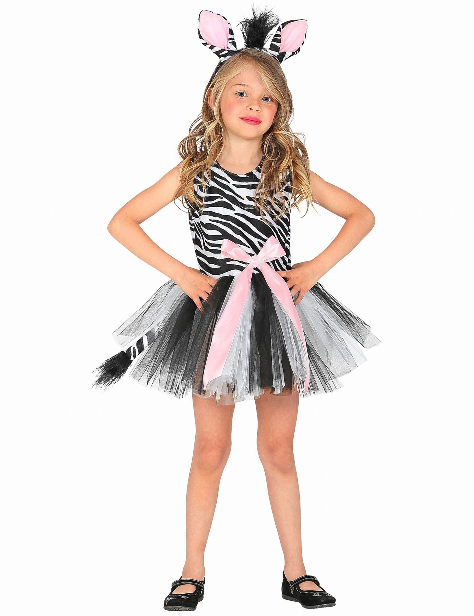 Kostüm Zebra-Kostüm für Mädchen 2-teilig schwarz-weiß