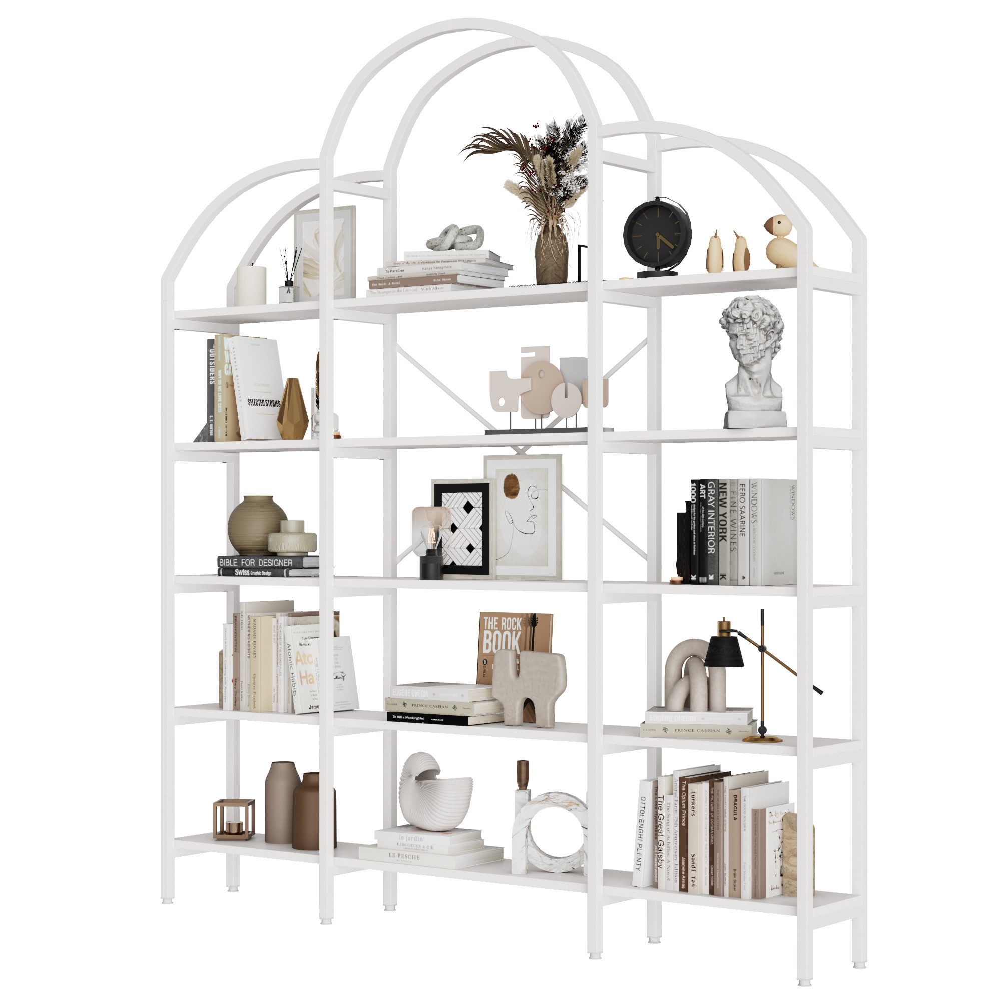 OKWISH Bücherregal Metallregal,Wandregal, mit 5 Schichten,Weiß, stabile Stahlrohr-MDF-Konstruktion, Wolkenform-Design. 1-tlg.