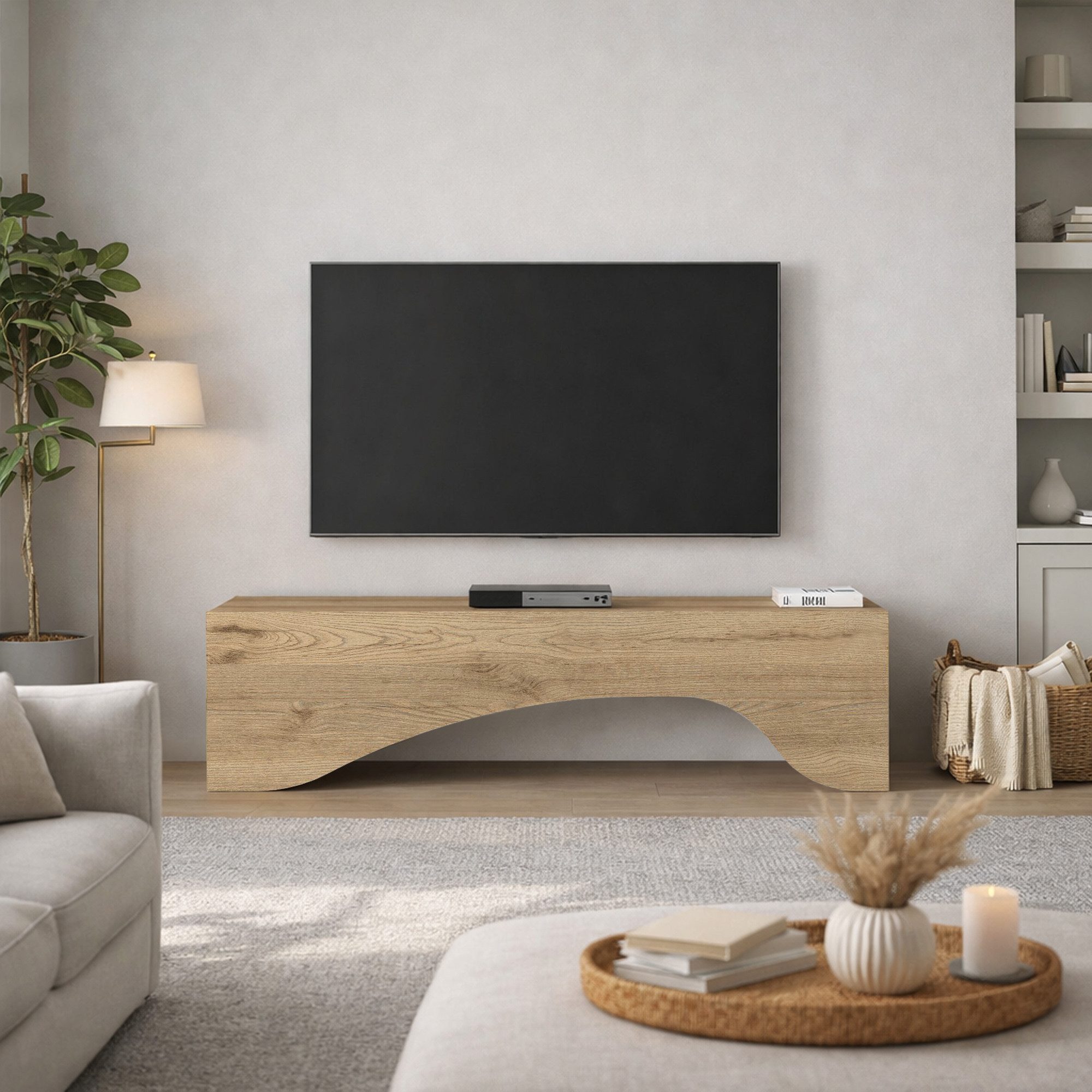 moebel17 Lowboard moebel17 TV Lowboard 150 cm Travertin-Optik Stein Beige (Einzelmöbel, 1 St., Besteht aus 1 TV Lowboard), Pflegeleichte Oberfläche, Granitoptik