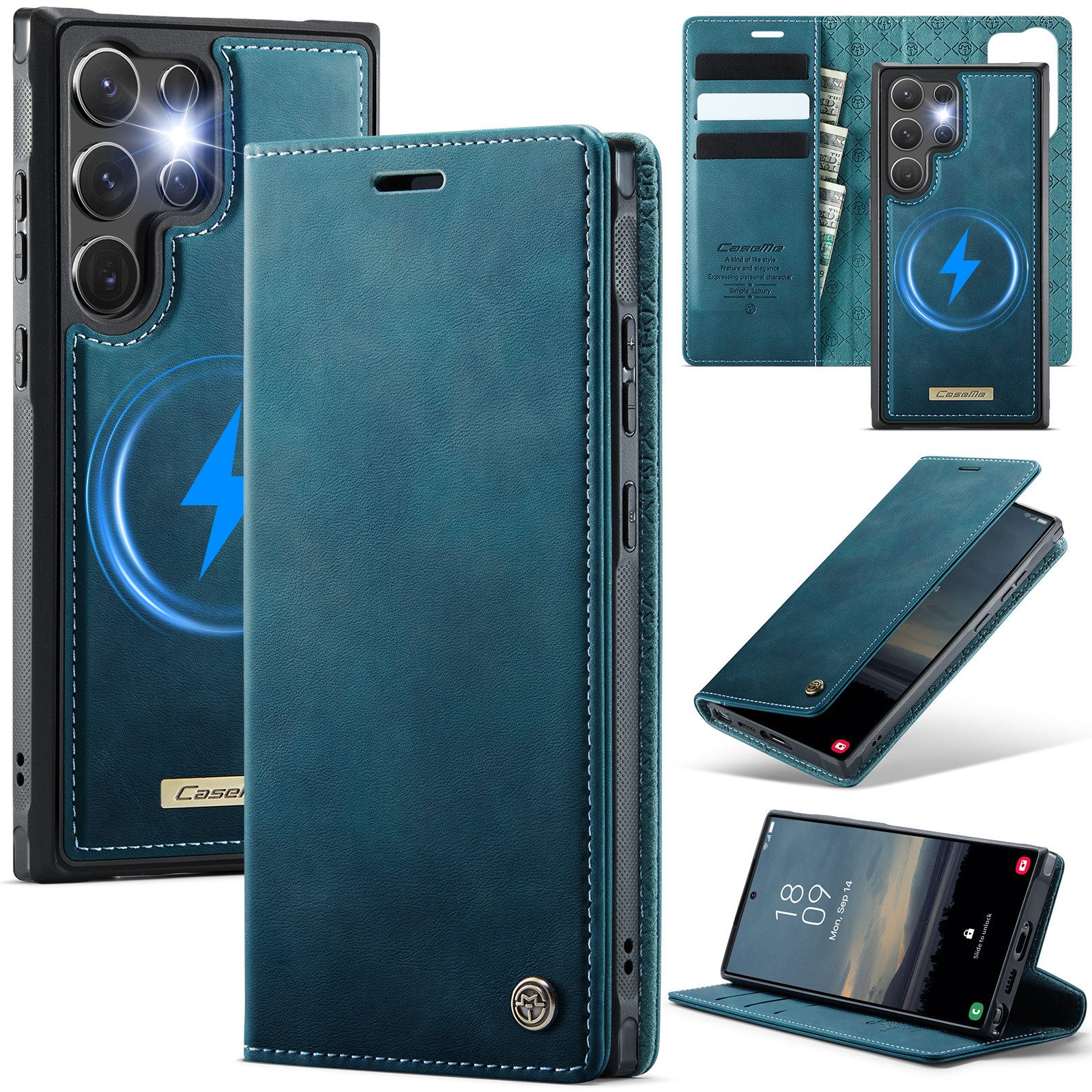 Mycotech Handyhülle Premium 2in1 Klapphülle für Samsung mit abnehmbarem Case Retro Tasche
