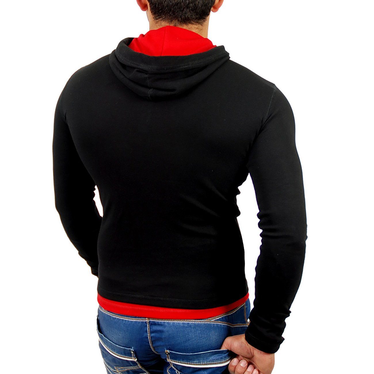 Reslad Herren Sweatshirt Reslad Sweatshirt RS-1003 schwarz-rot Kapuzen Layer-Look (1-tlg) Kapuzensweatshirt