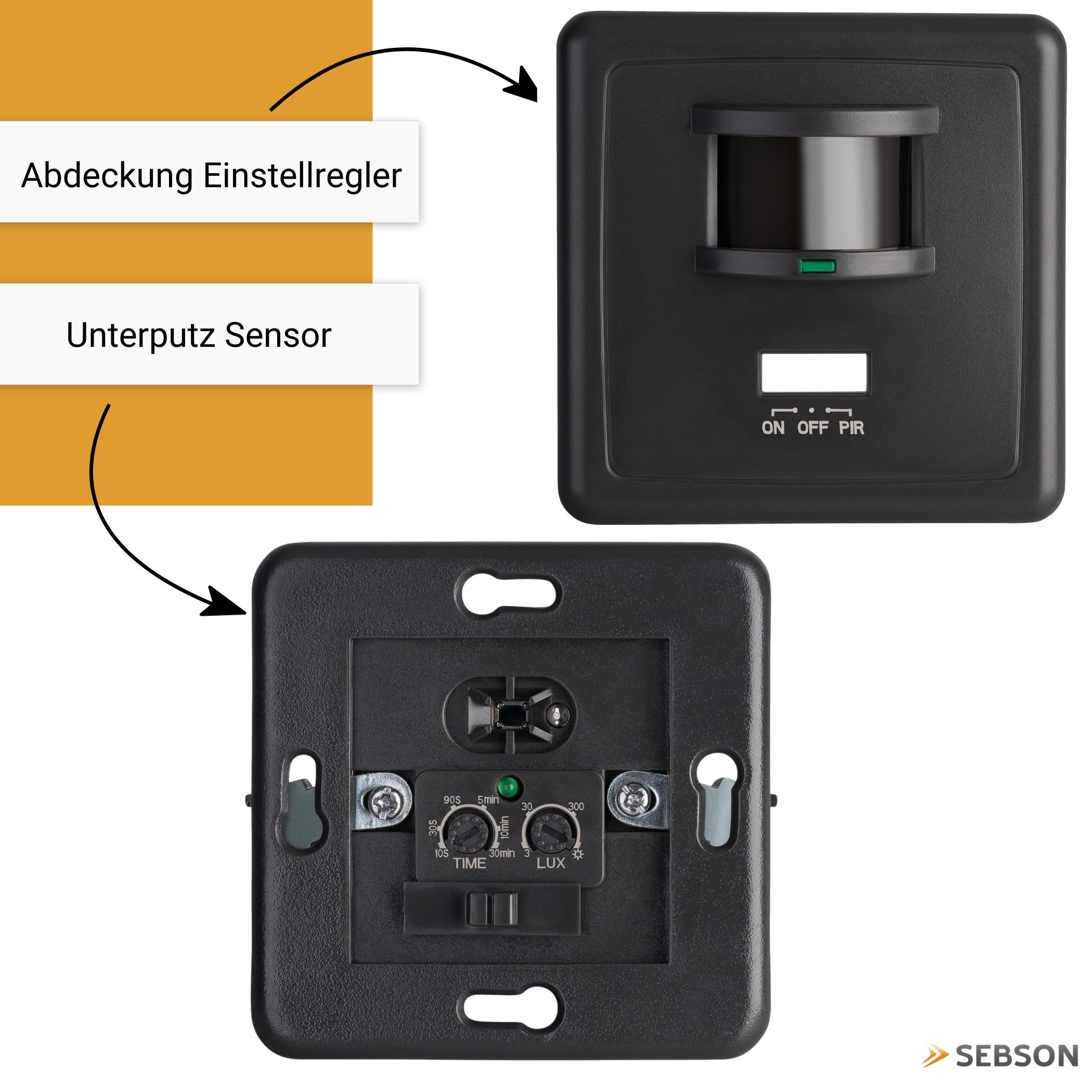 SEBSON Bewegungsmelder Bewegungsmelder Unterputz LED geeignet IR Sensor einstellbar, (1-St), LED geeignet; programmierbar; 160°; Ein- und Ausschalter