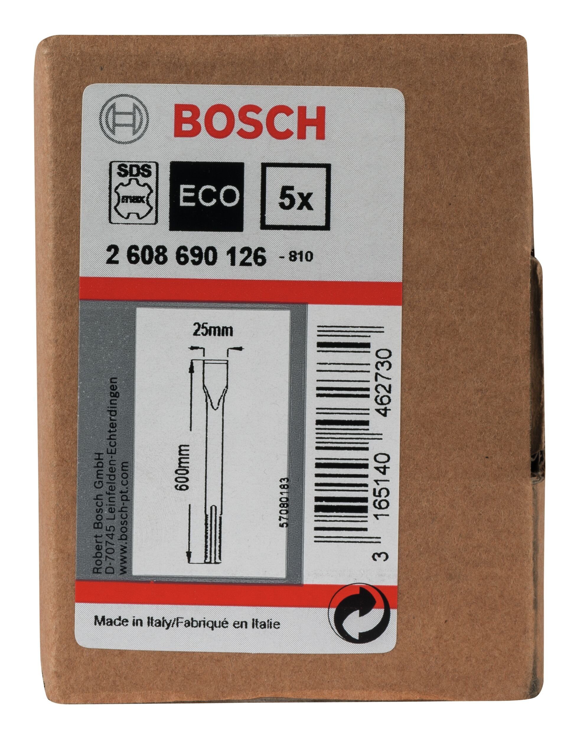 max-Aufnahme - SDS BOSCH 600 - 25 Flachmeißel mm x 5er-Pack Stück), mit Universalbohrer, (5