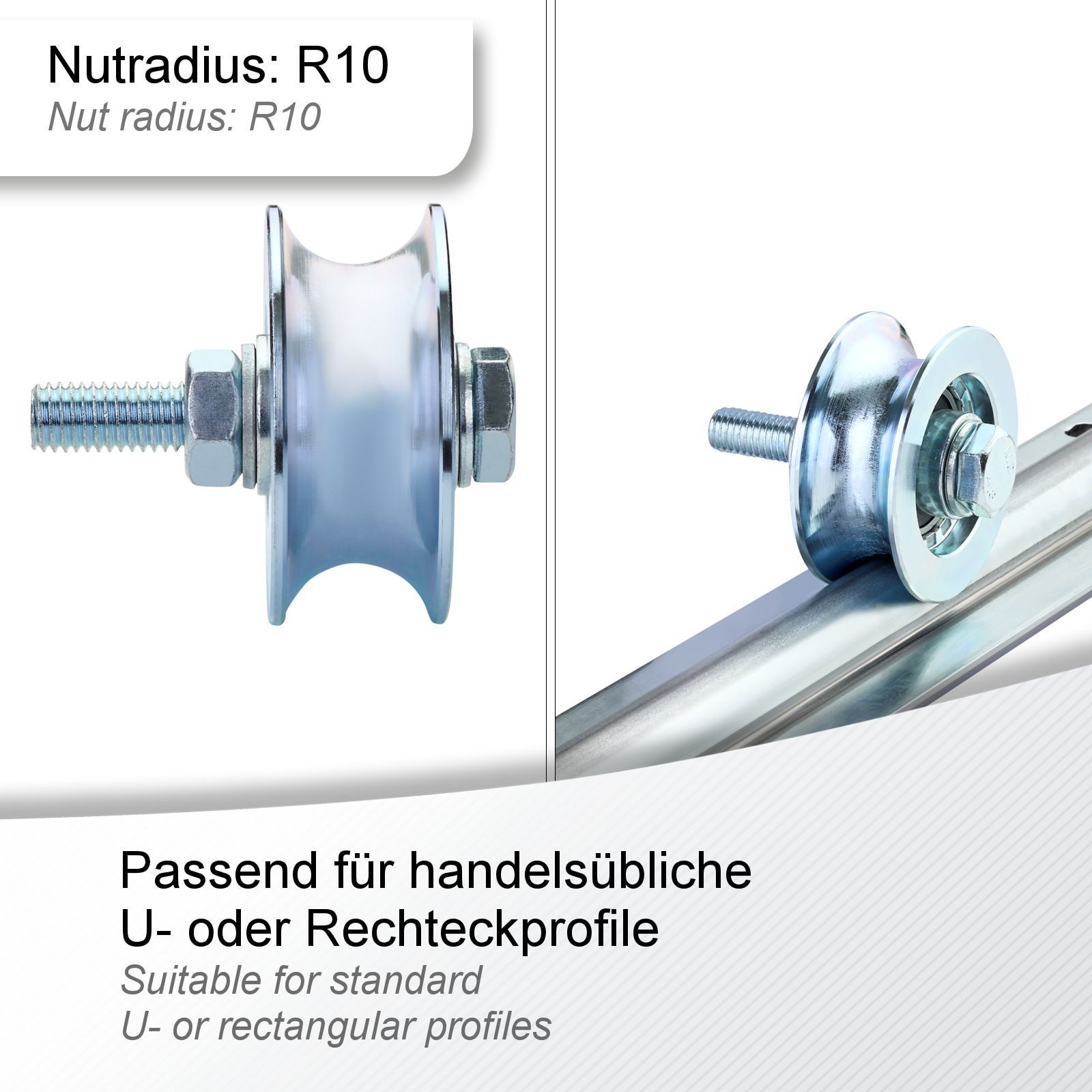 SO-TECH® Torbeschlag Schiebetürbeschlag, Schiebetorrolle oder Laufschiene (1 St), Torrolle, Ø57 (R10), inkl. Montageset, Stahl, verzinkt