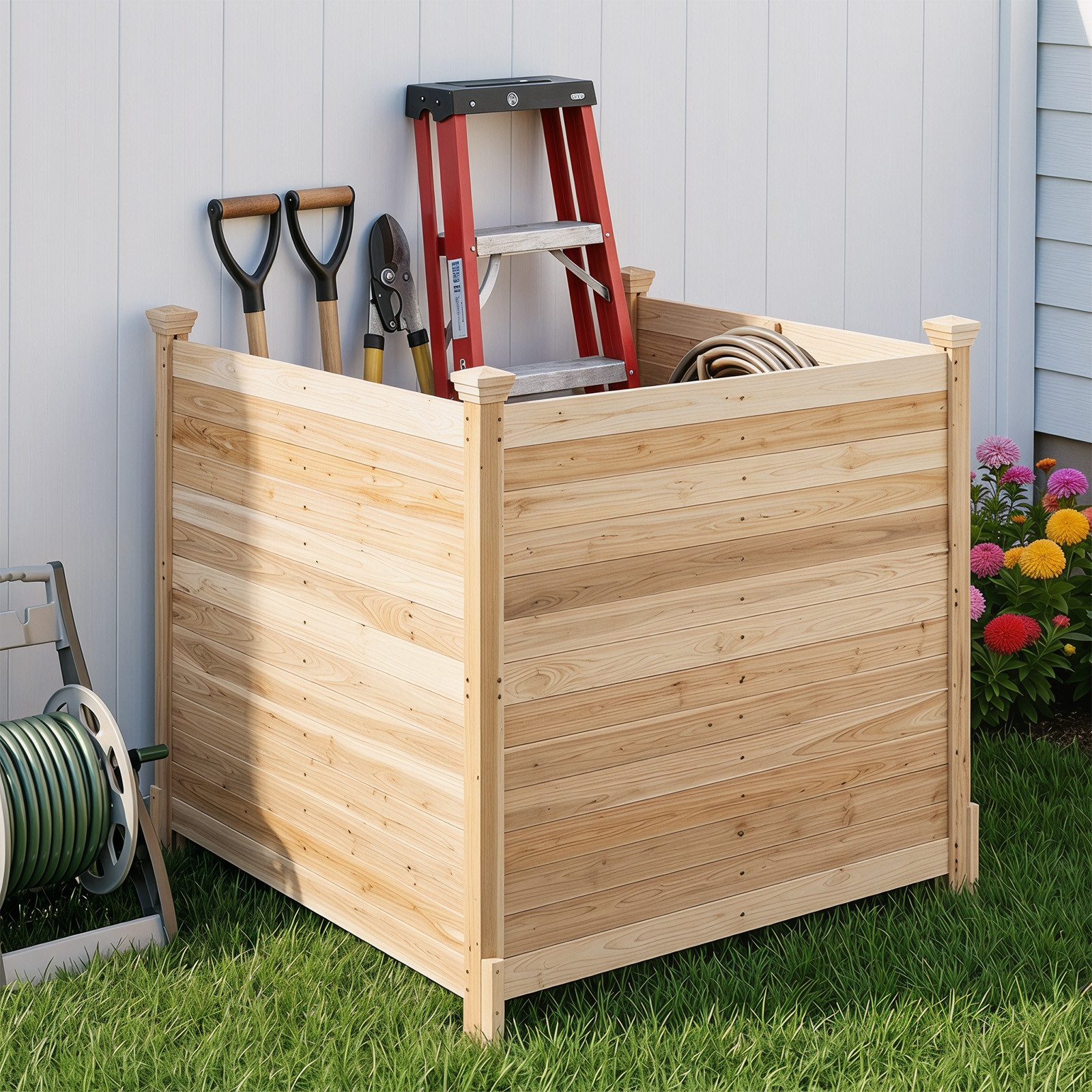 COSTWAY Gartenzaun, (3-St), Sichtschutzzaun aus Zedernholz, Steckzaun