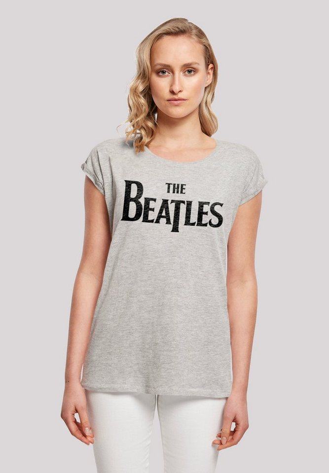 F4NT4STIC T-Shirt The Beatles Band Drop T Logo Black Print, Das Model ist  170 cm groß und trägt Größe M