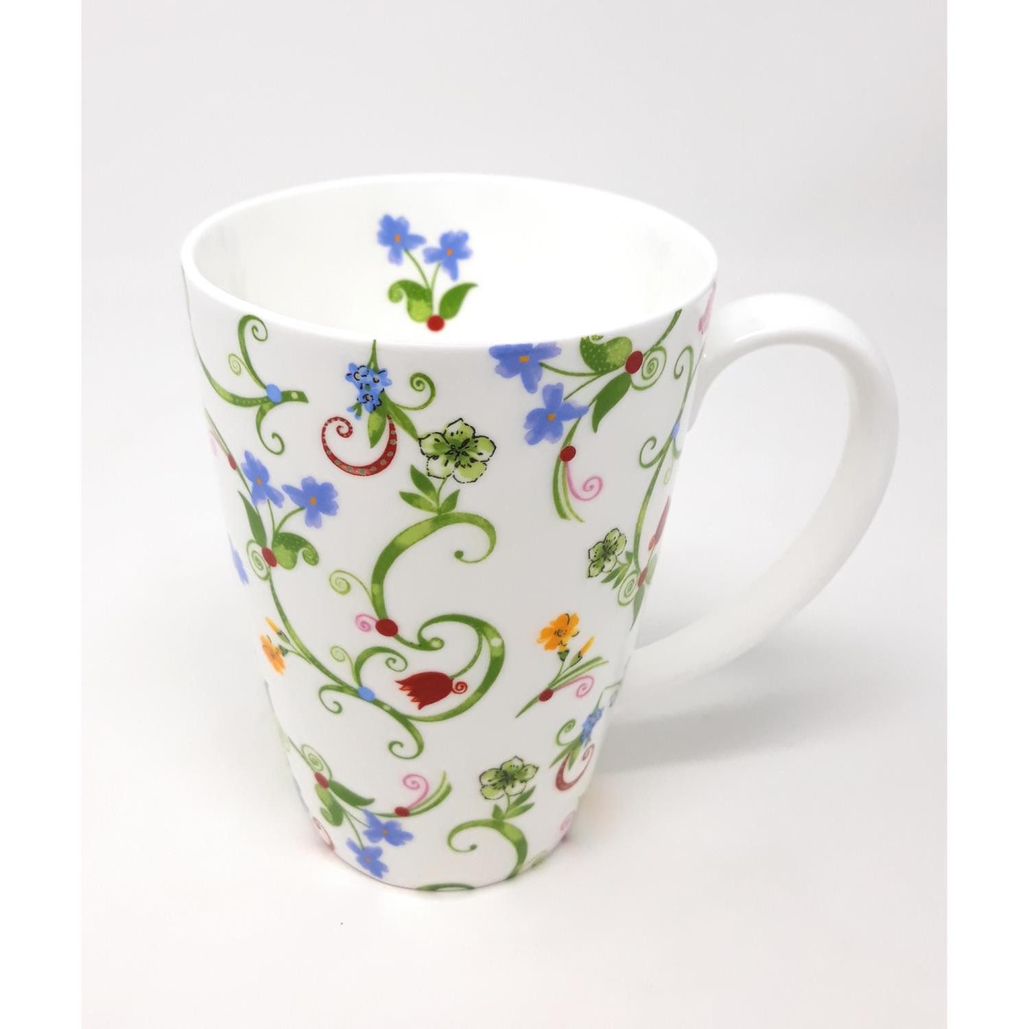 TeaLogic Tasse Blumenranken, Porzellan, Spülmaschinengeeignet, Weiß, Blumen, H: 13.5cm