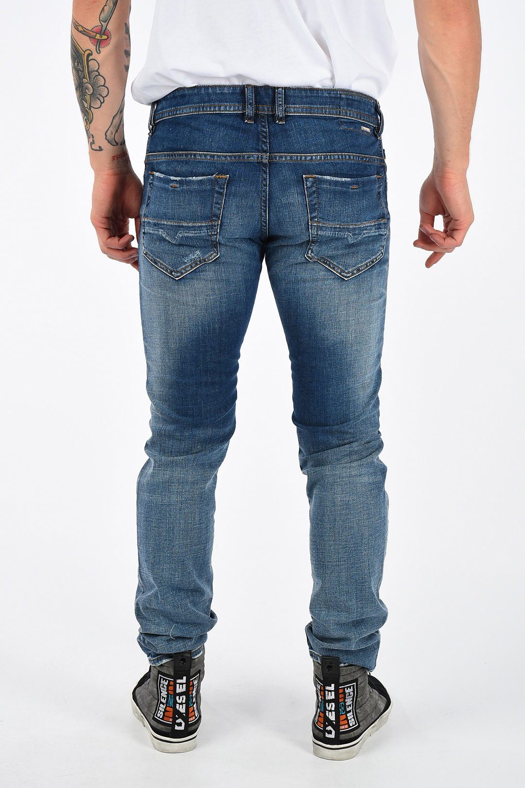 Diesel Slim-fit-Jeans Röhrenjeans, Used-Look, Länge: Stretch, Thommer 5-Pocket-Style, 084TW Herren L32 Blau, Vintage