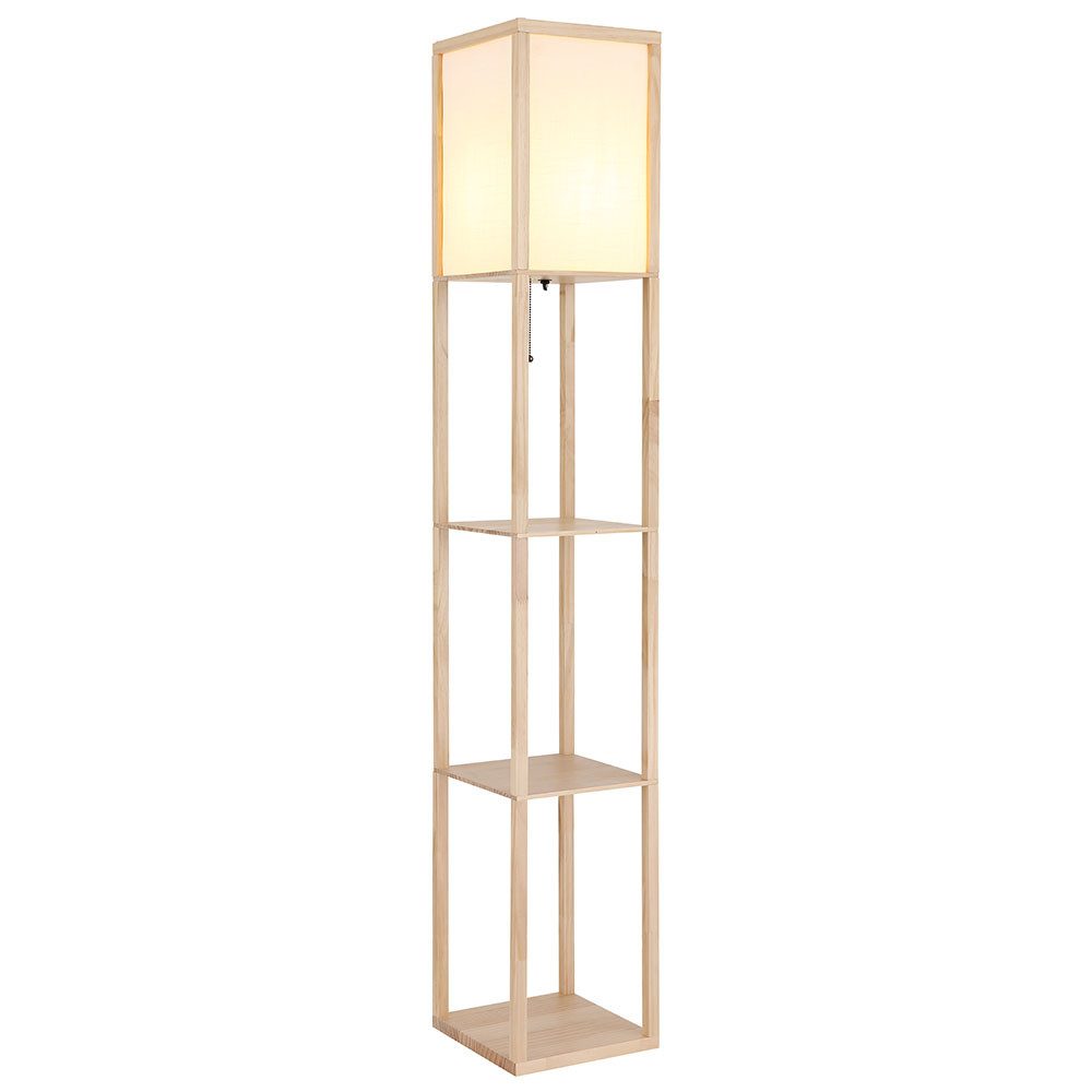 GLOBO LIGHTING Stehlampe, Leuchtmittel nicht inklusive, Stehlampe Standleuchte Leselampe Holzregal Textil Zugschalter