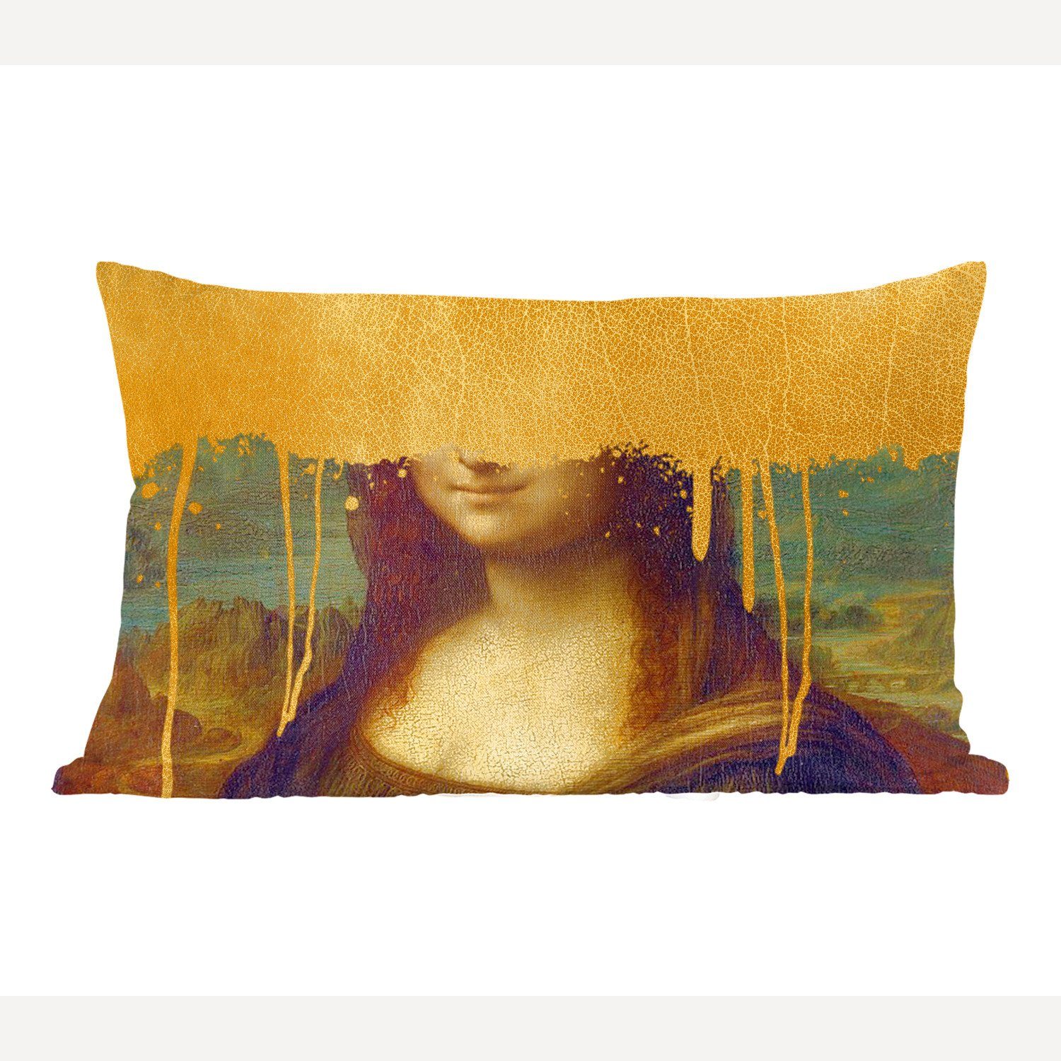 MuchoWow Dekokissen Mona Lisa - Gold - Da Vinci, Wohzimmer Dekoration, Zierkissen, Dekokissen mit Füllung, Schlafzimmer