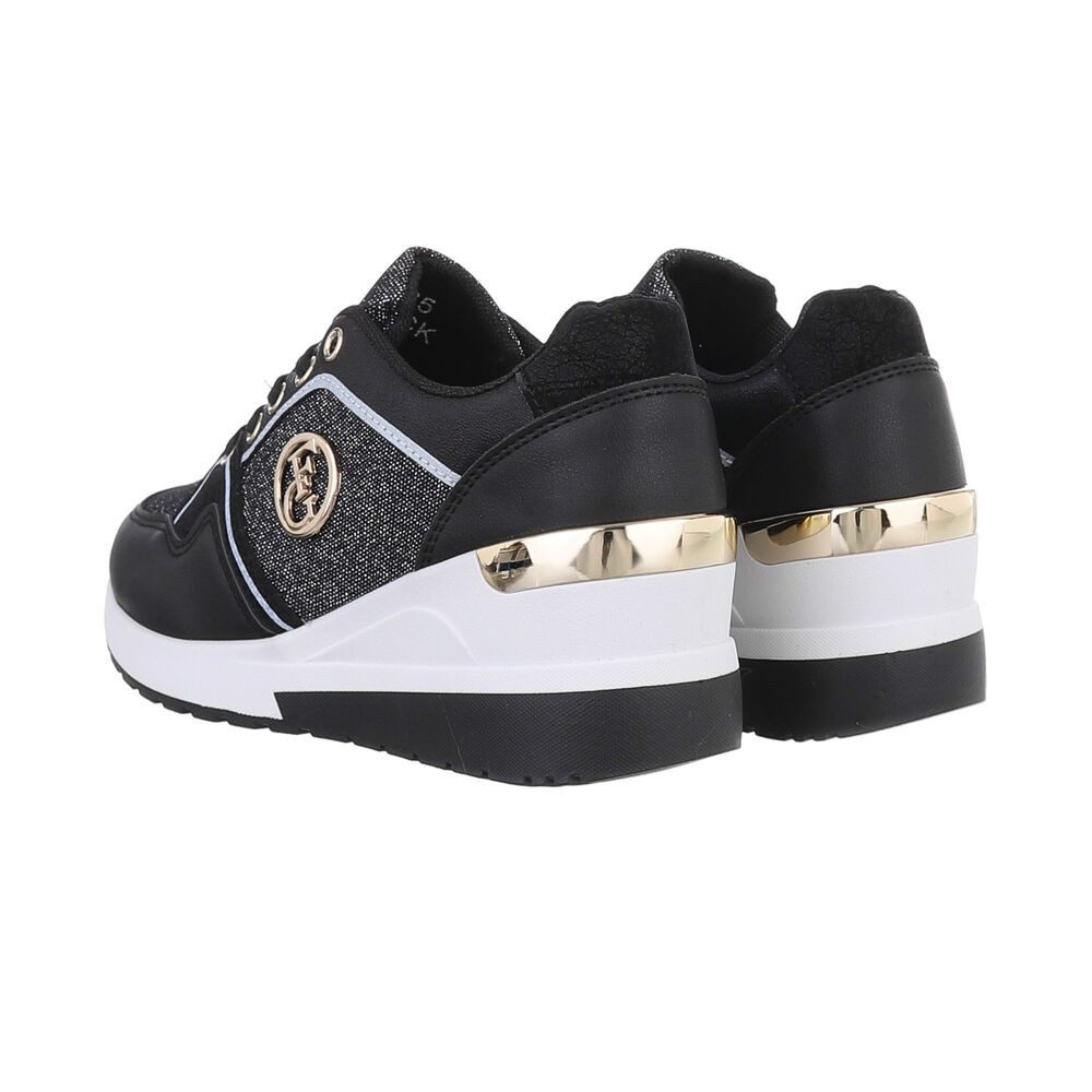 Ital-Design Damen Low-Top Freizeit Sneaker (86188238) Keilabsatz/Wedge Sneakers Low in Schwarz